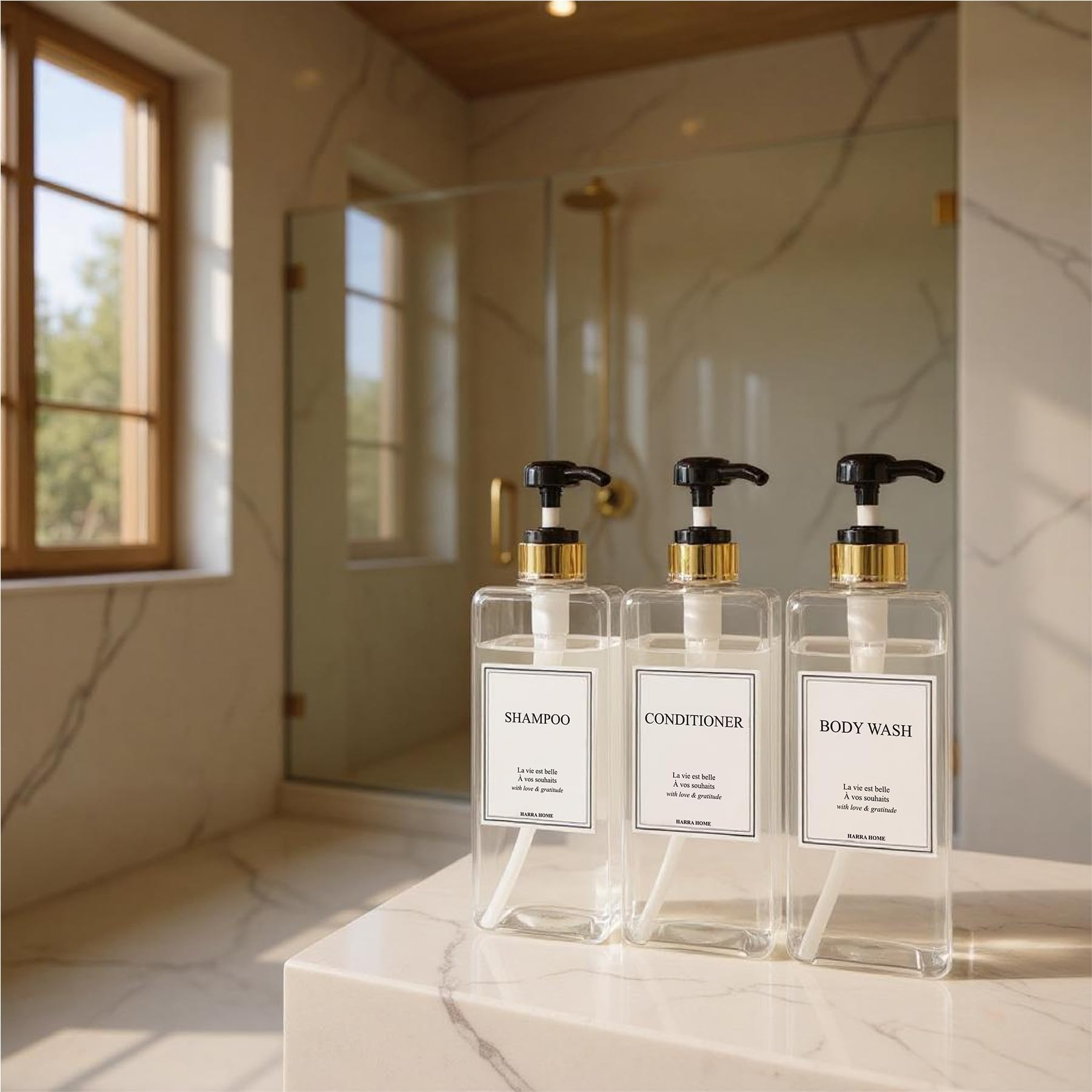 Modern Gold Design Shampoo and Conditioner Dispenser (3 Count)
