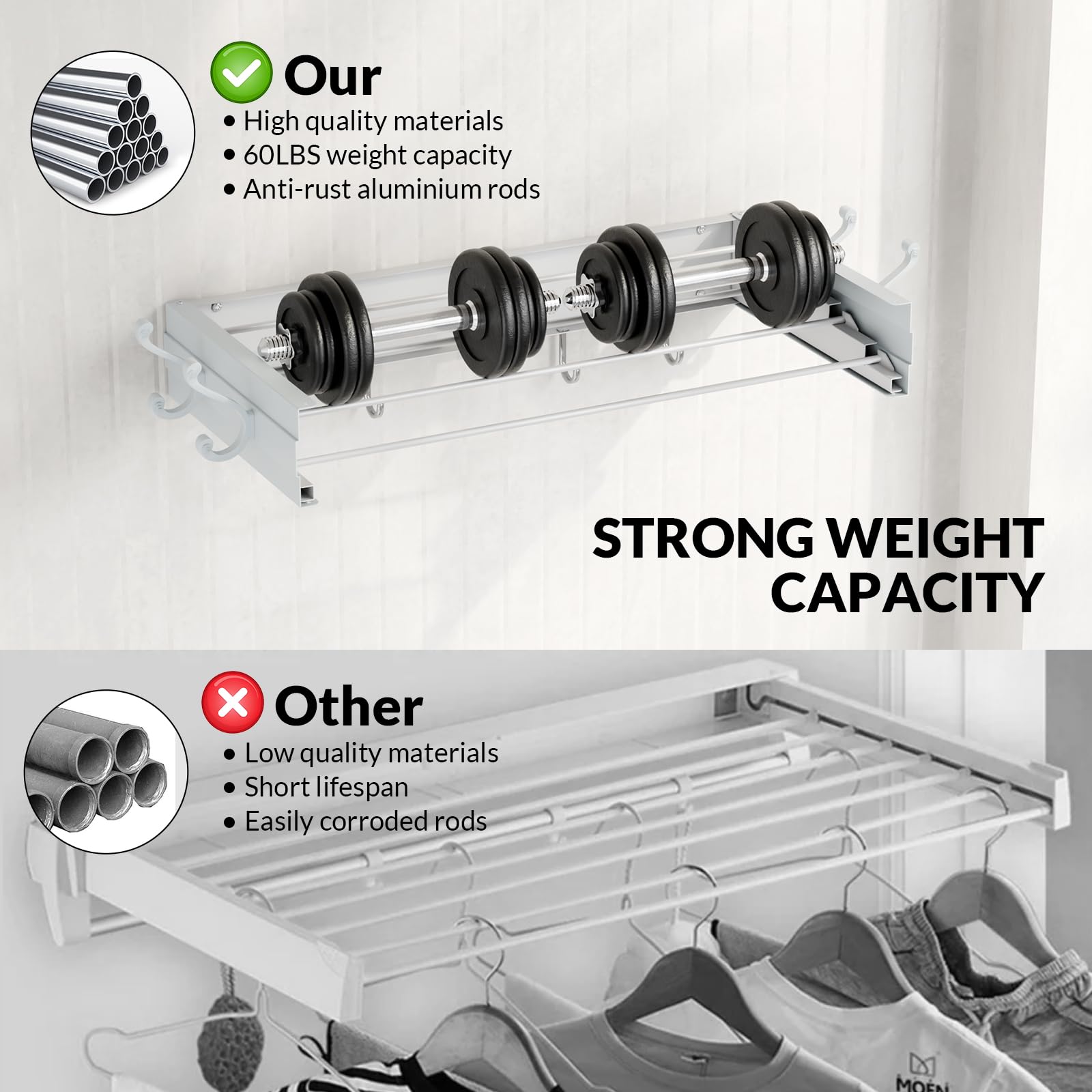 Wall Mounted Foldable Clothes Drying Rack