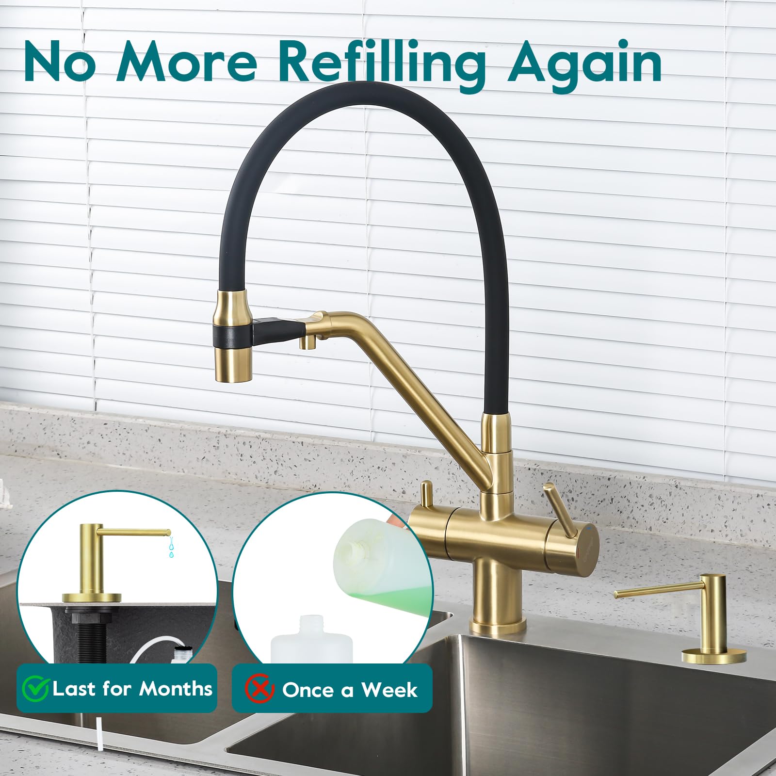 Soap Dispenser for Kitchen Sink Champagne Gold