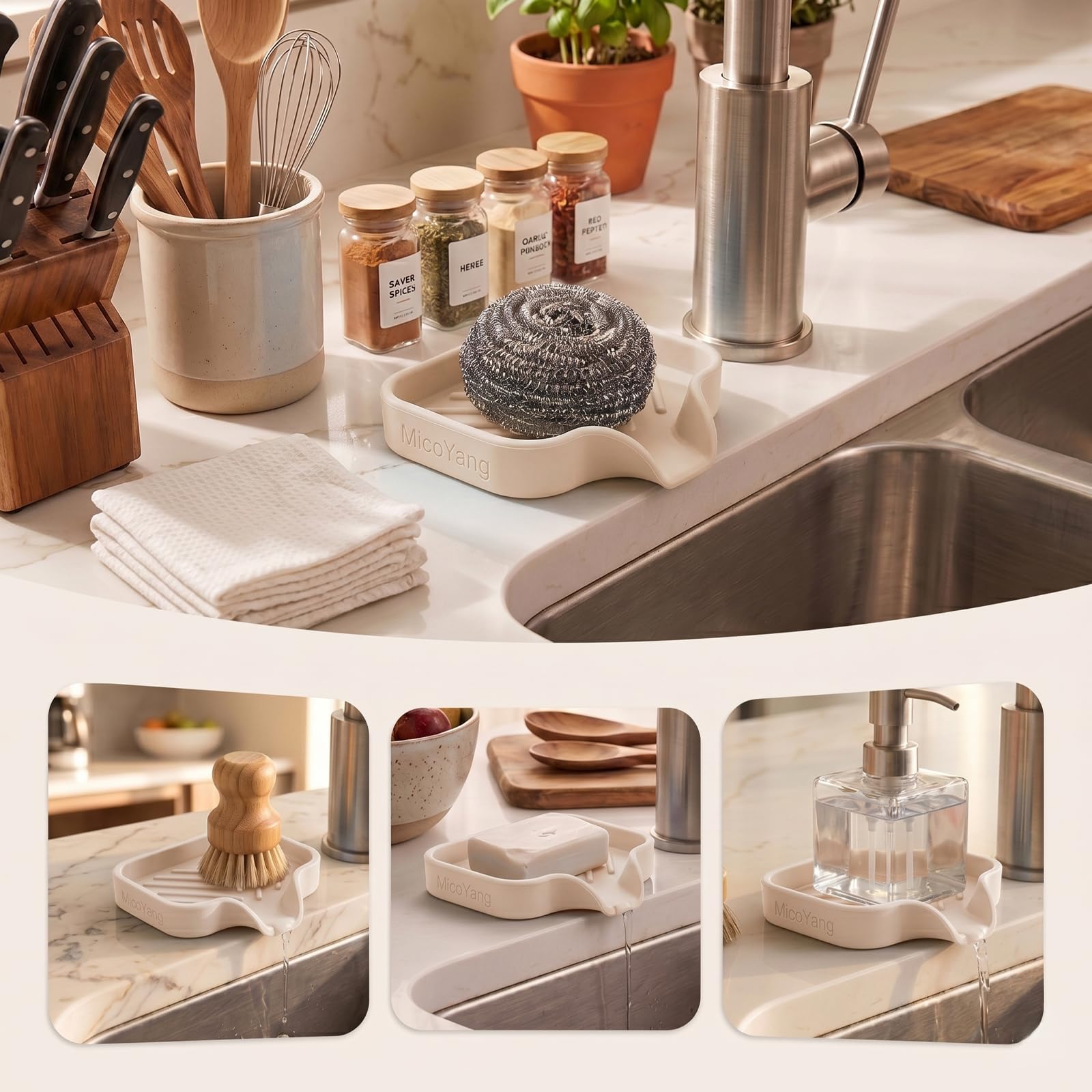 Silicone Soap Dish with Drain Spout