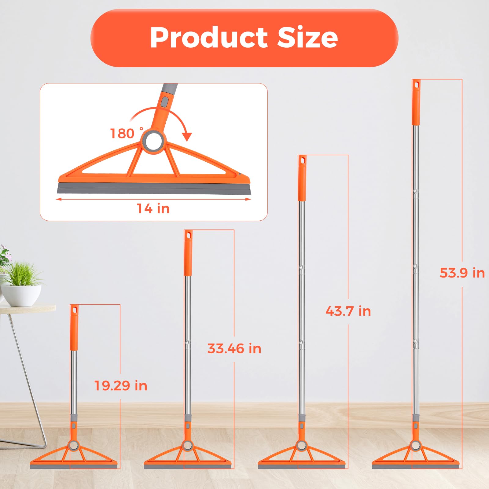 2-in-1 Air Broom, Silicone Rubber Broom with 54" Handle & 2 Strips