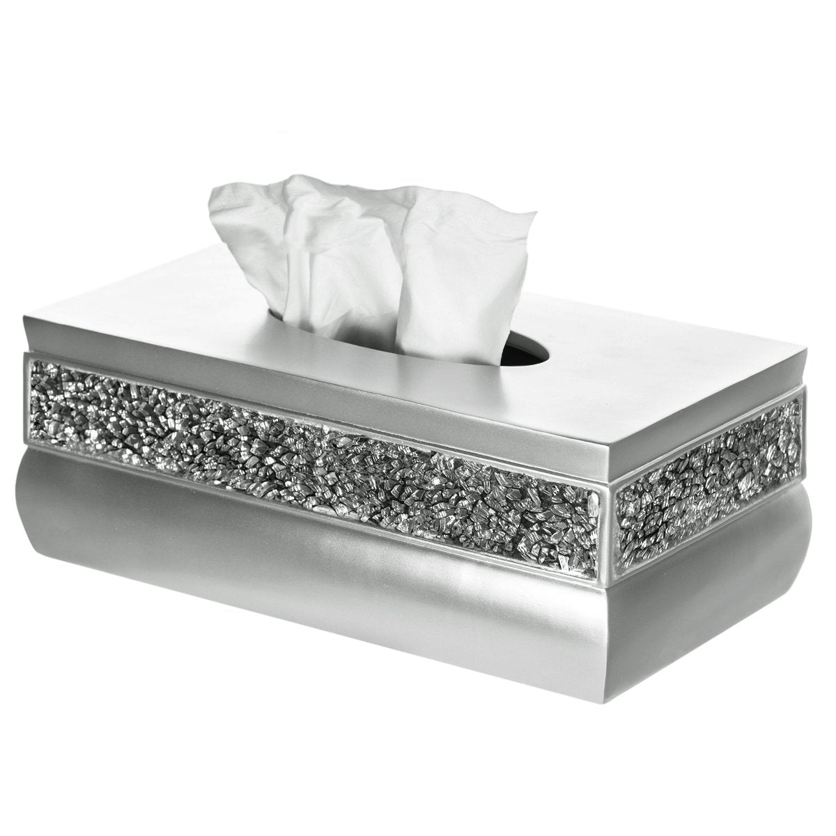 Crackled Glass Silver Tissue Box Cover Rectangular