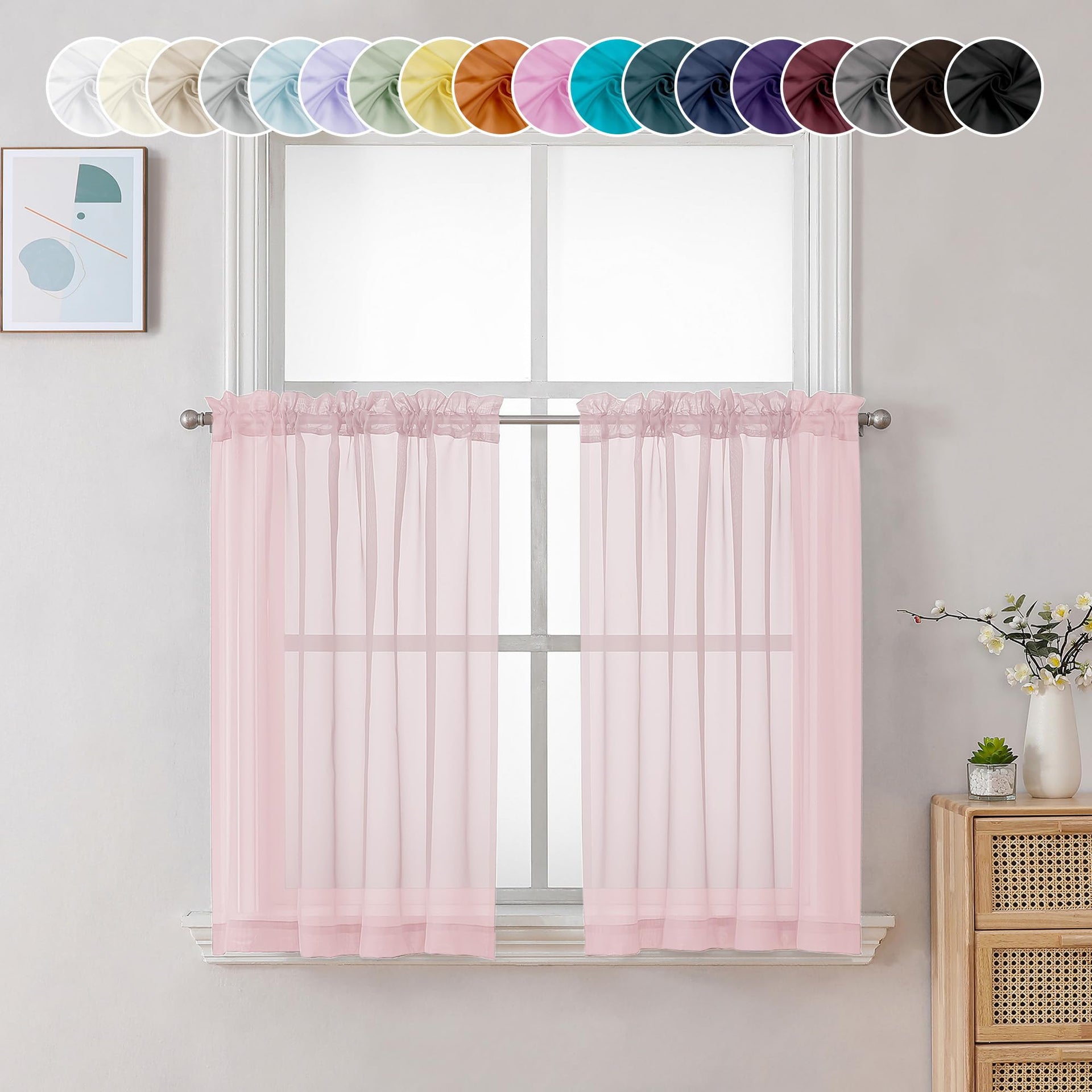 Sheer Curtains 36 inch Length 2 Panels (2 Curtains)