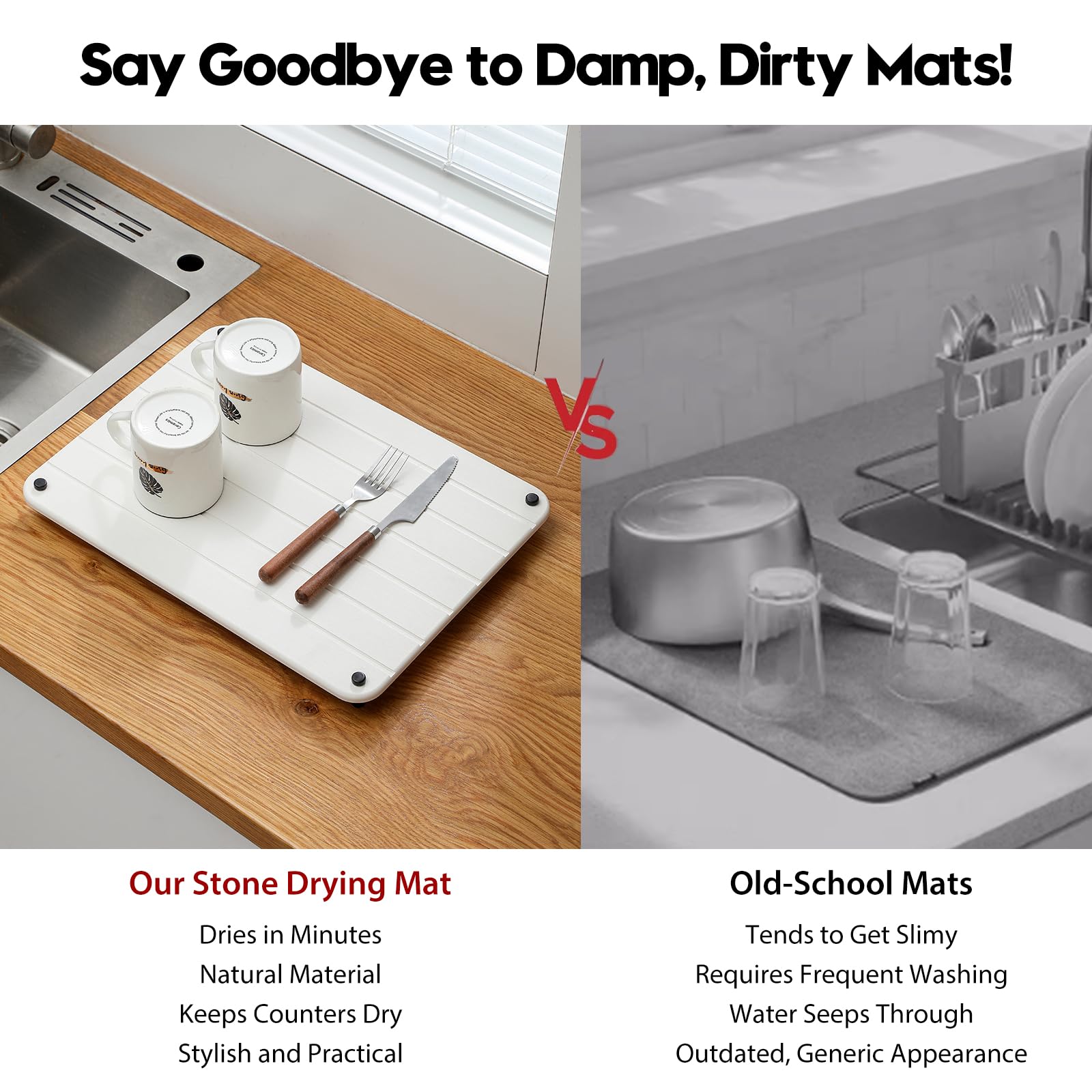 Stone Dish Drying Mat for Kitchen Counter