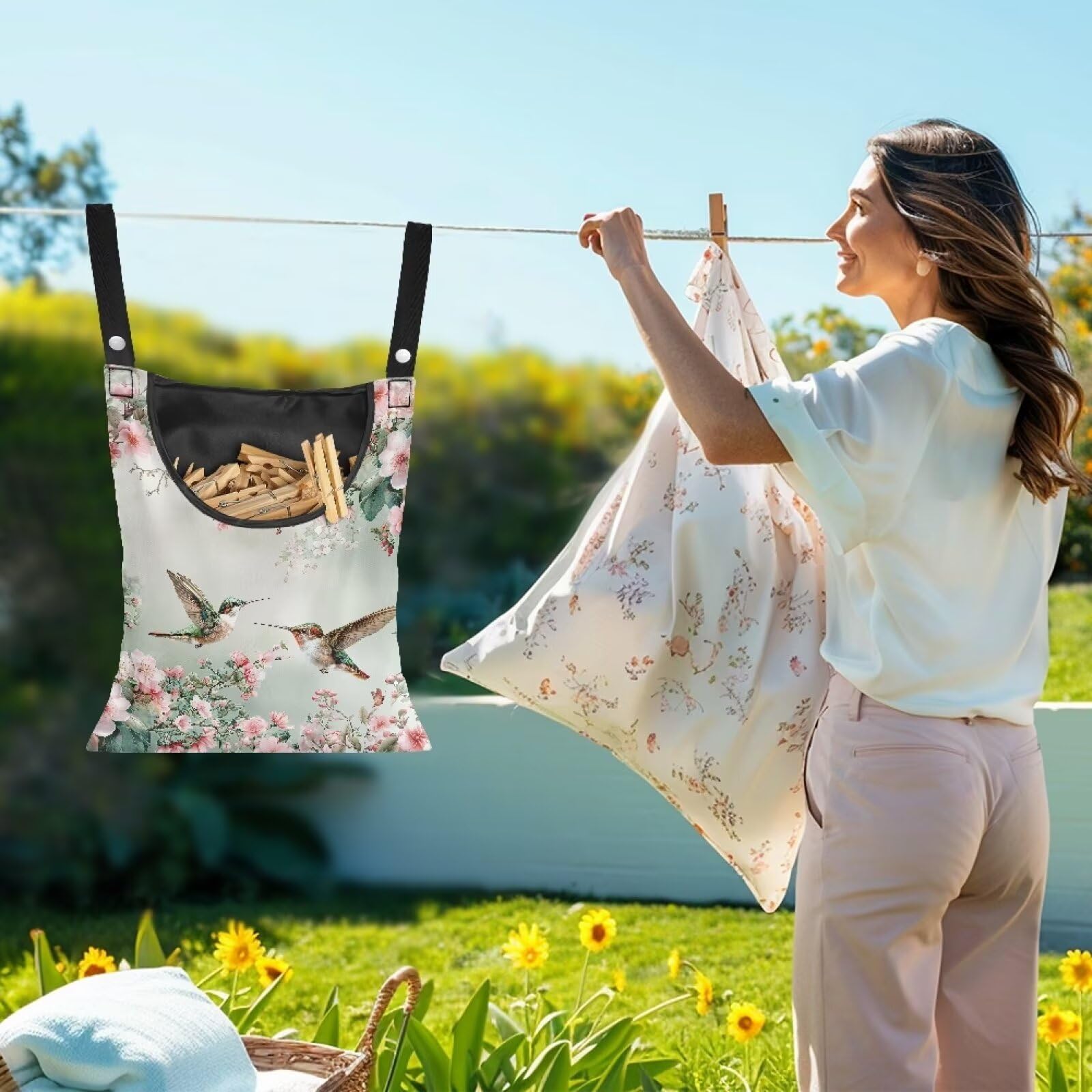 Hummingbird Clothespin Bags with Hanging Rope Space