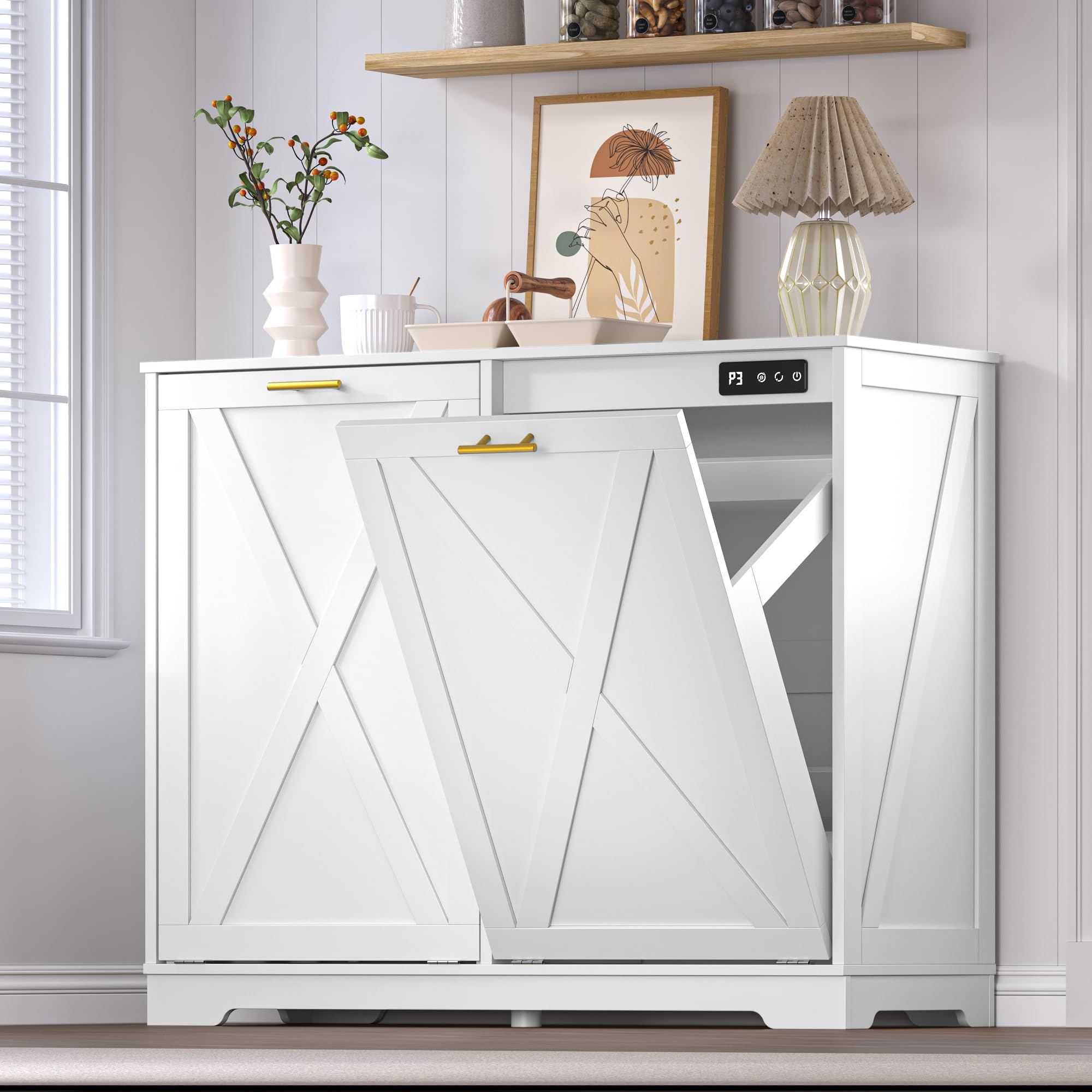 Tilt Out Trash Can Cabinet for 2 Bins