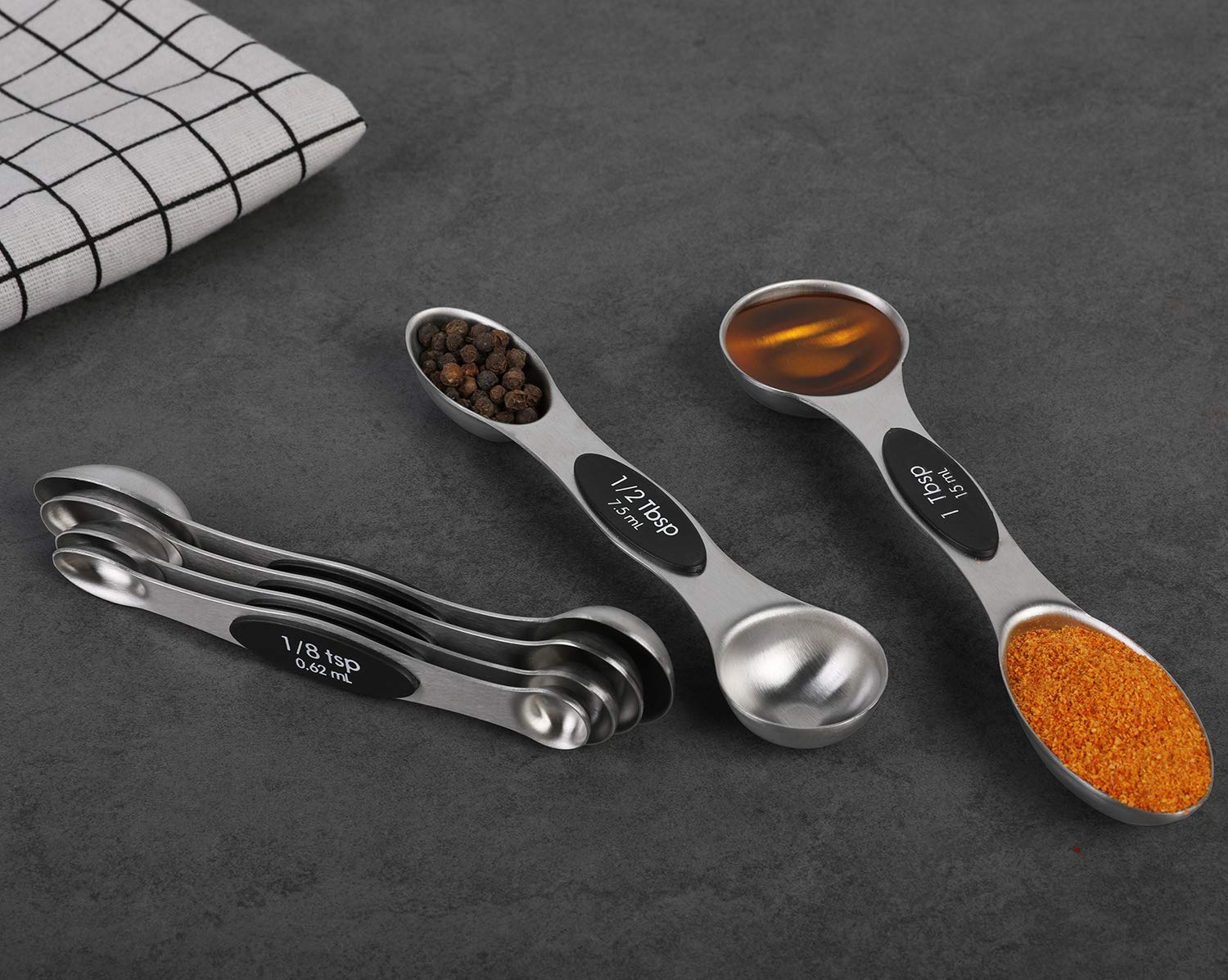 Magnetic Measuring Spoons Set Stainless Steel Dual Sided Stackable Teaspoon