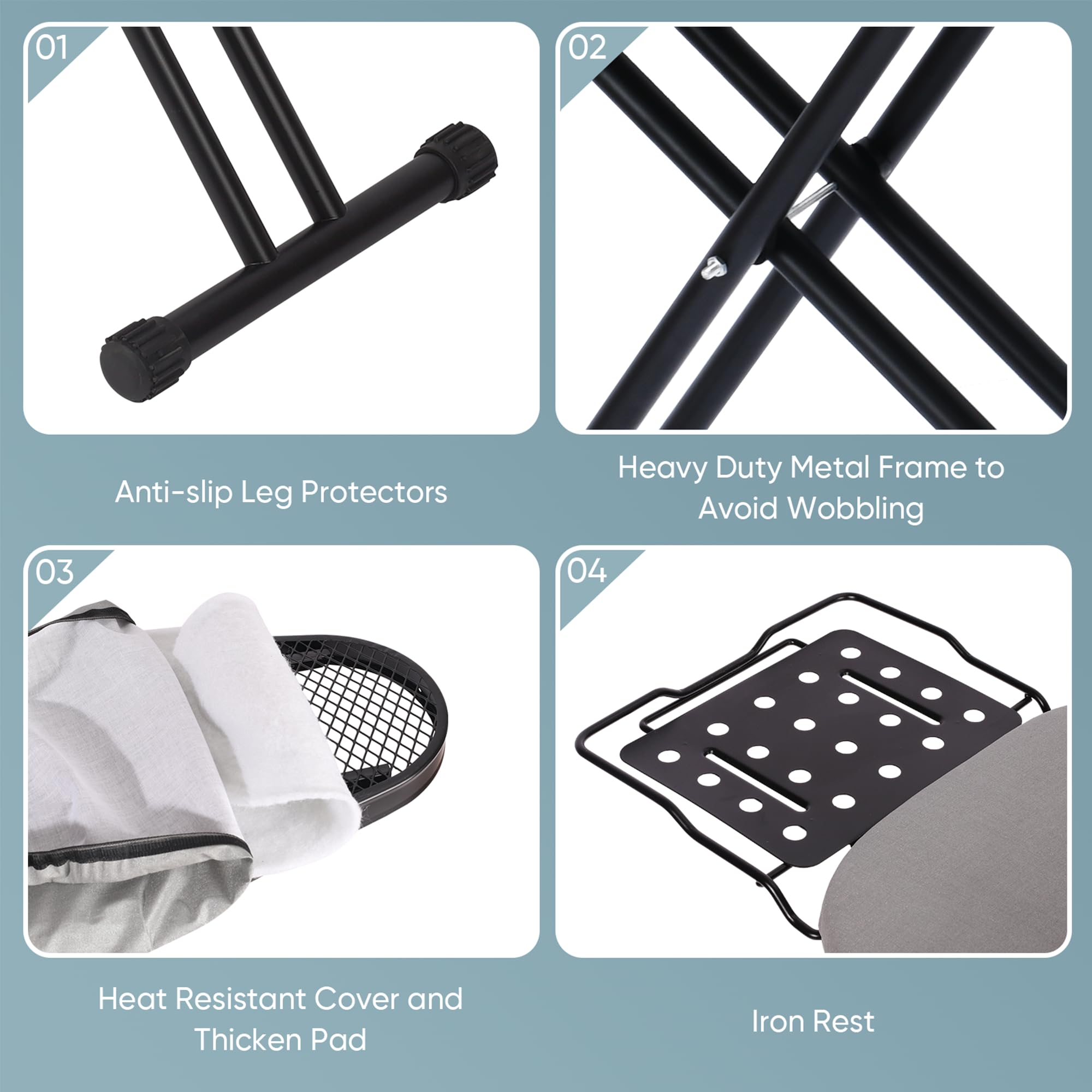 Deluxe Ironing Board with Heat Resistant Cover and Thicken Felt Pad