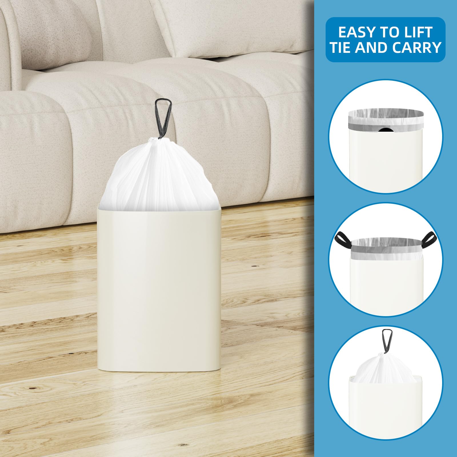 120 Counts 1.6 Gallon Mini Drawstring Trash Bags