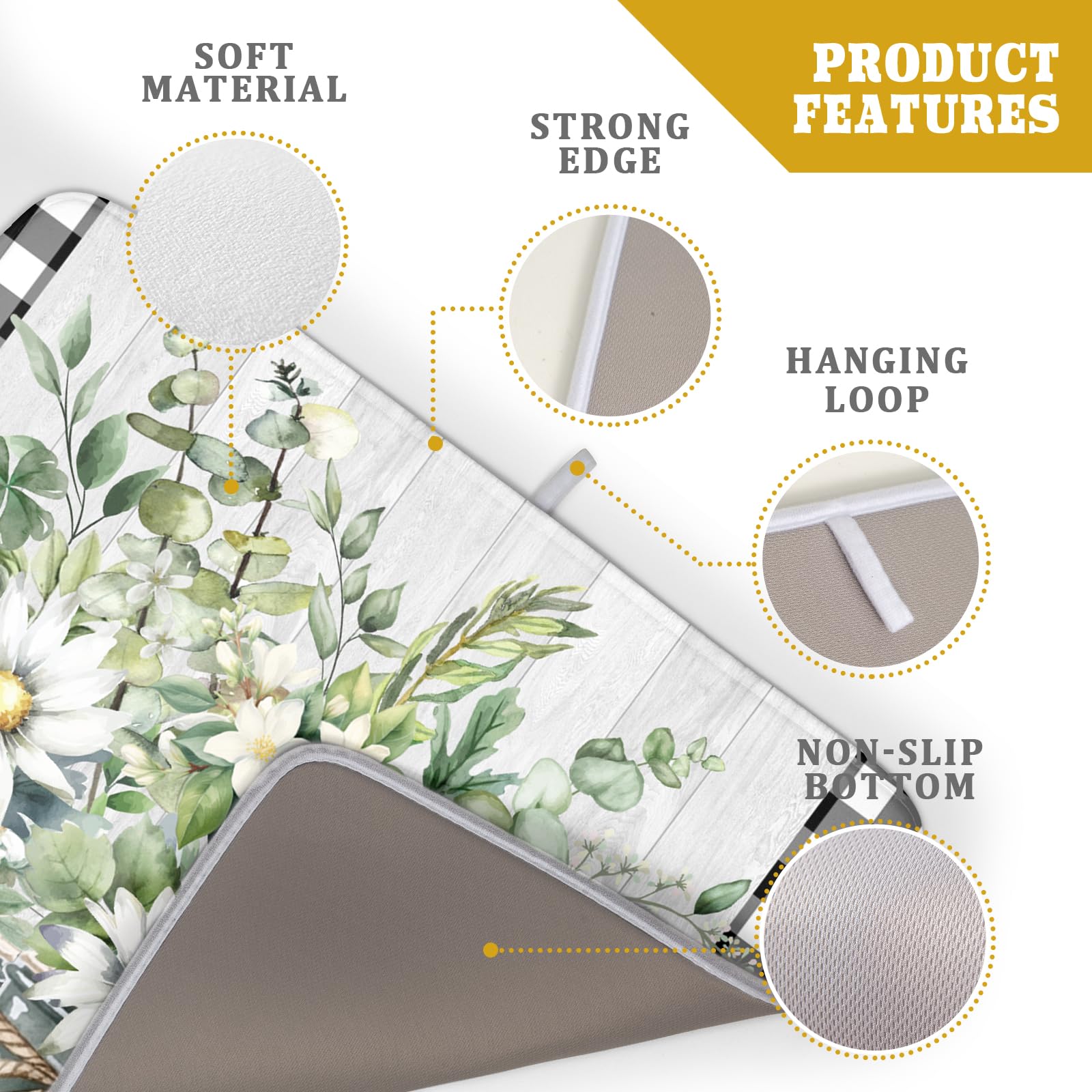 Daisy Floral Dish Drying Mat for Kitchen Counter Watercolor Flowers Absorbent Dishes Drainer Rack Mat 18x24 Inch Microfiber Dish Drying Pads Spring Kitchen Drying Dishes Pad Countertops
