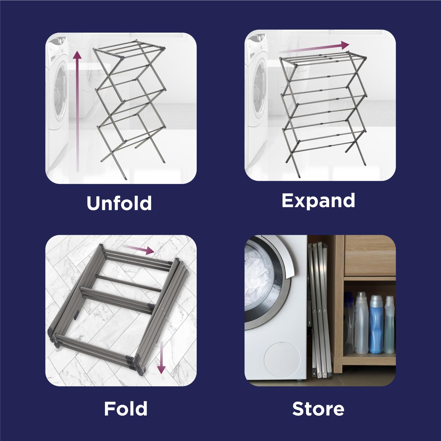 3 Tier Expandable Collapsing Foldable Laundry Rack for Air Drying Clothing