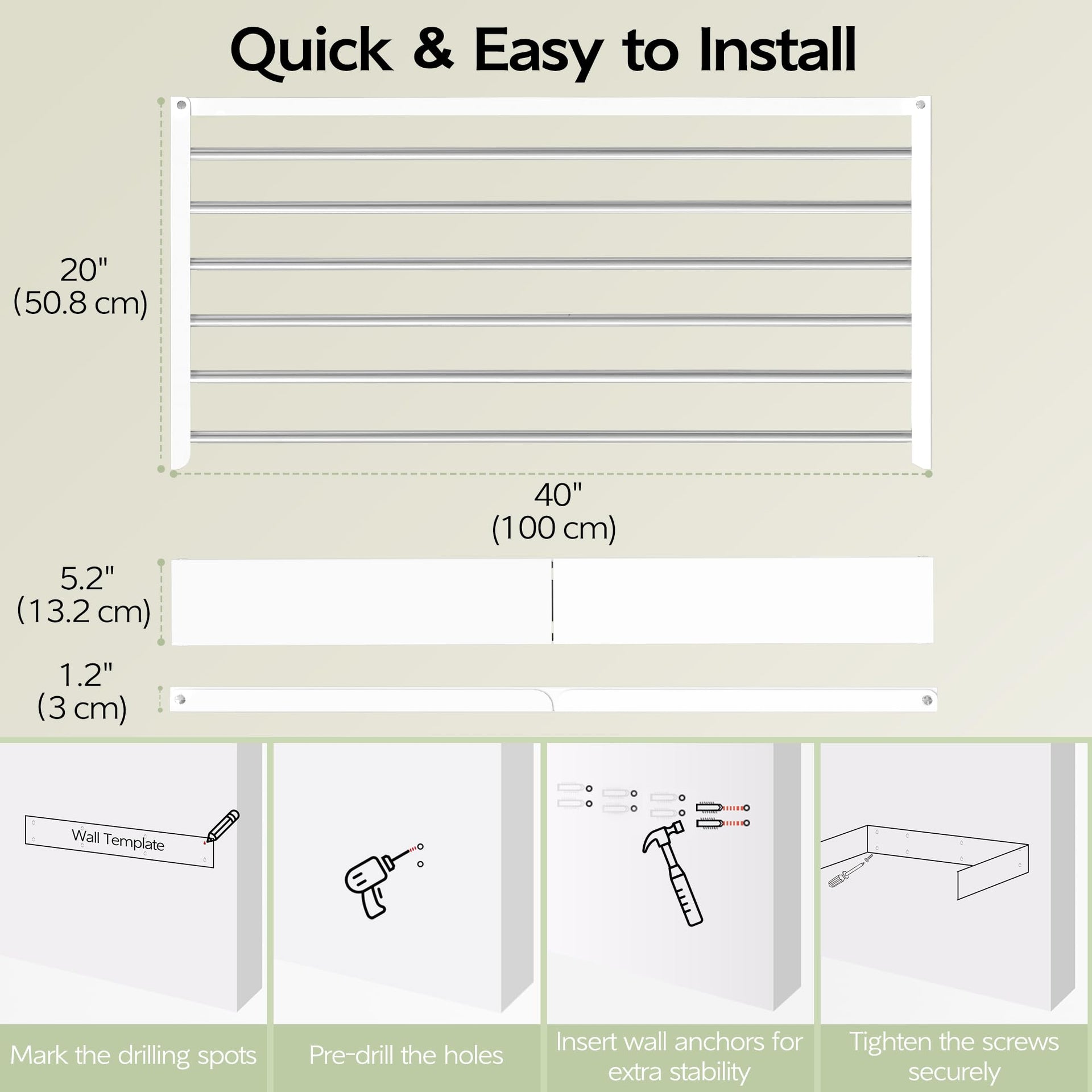 Wall Mounted Clothes Drying Rack 40 inches