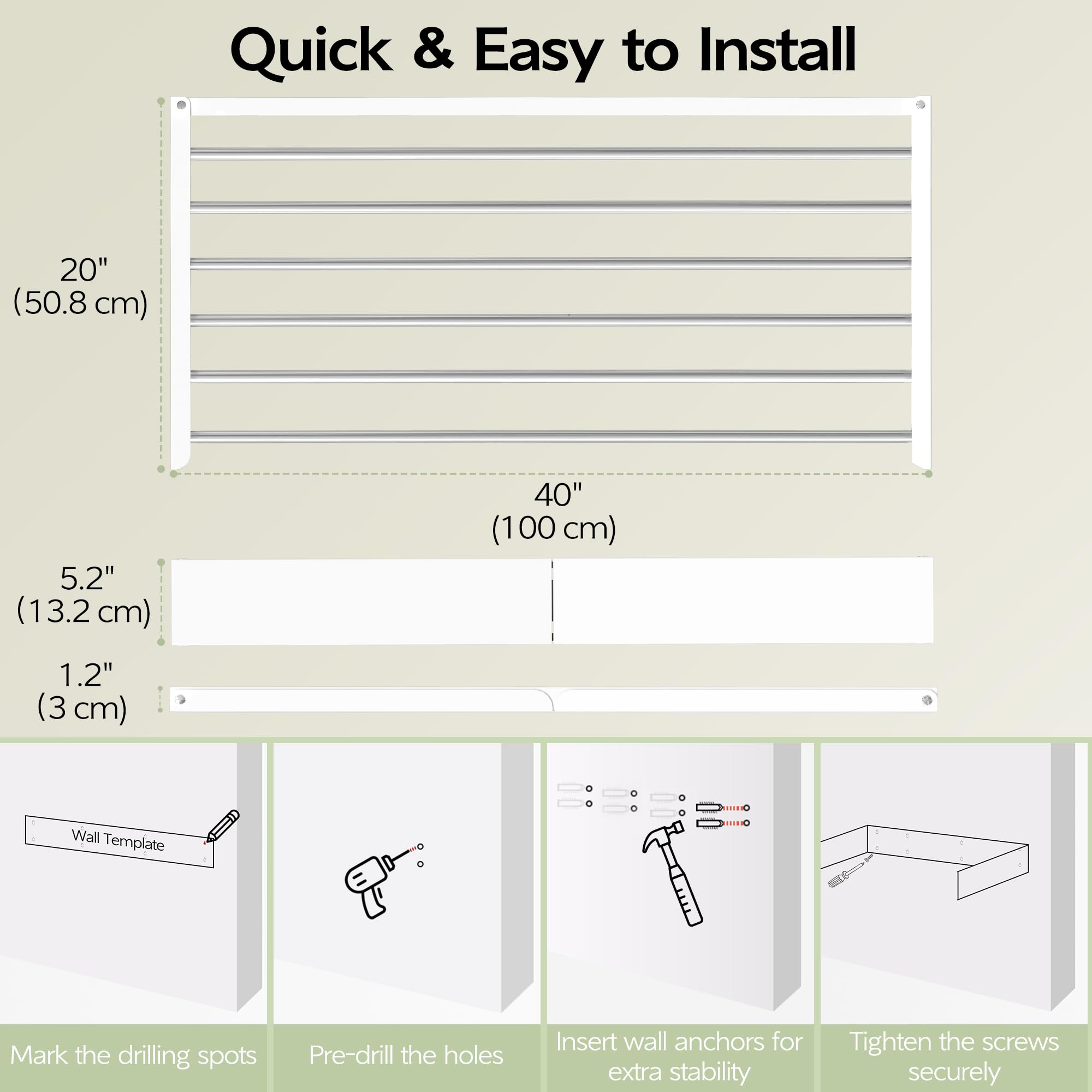 Wall Mounted Clothes Drying Rack 40 inches