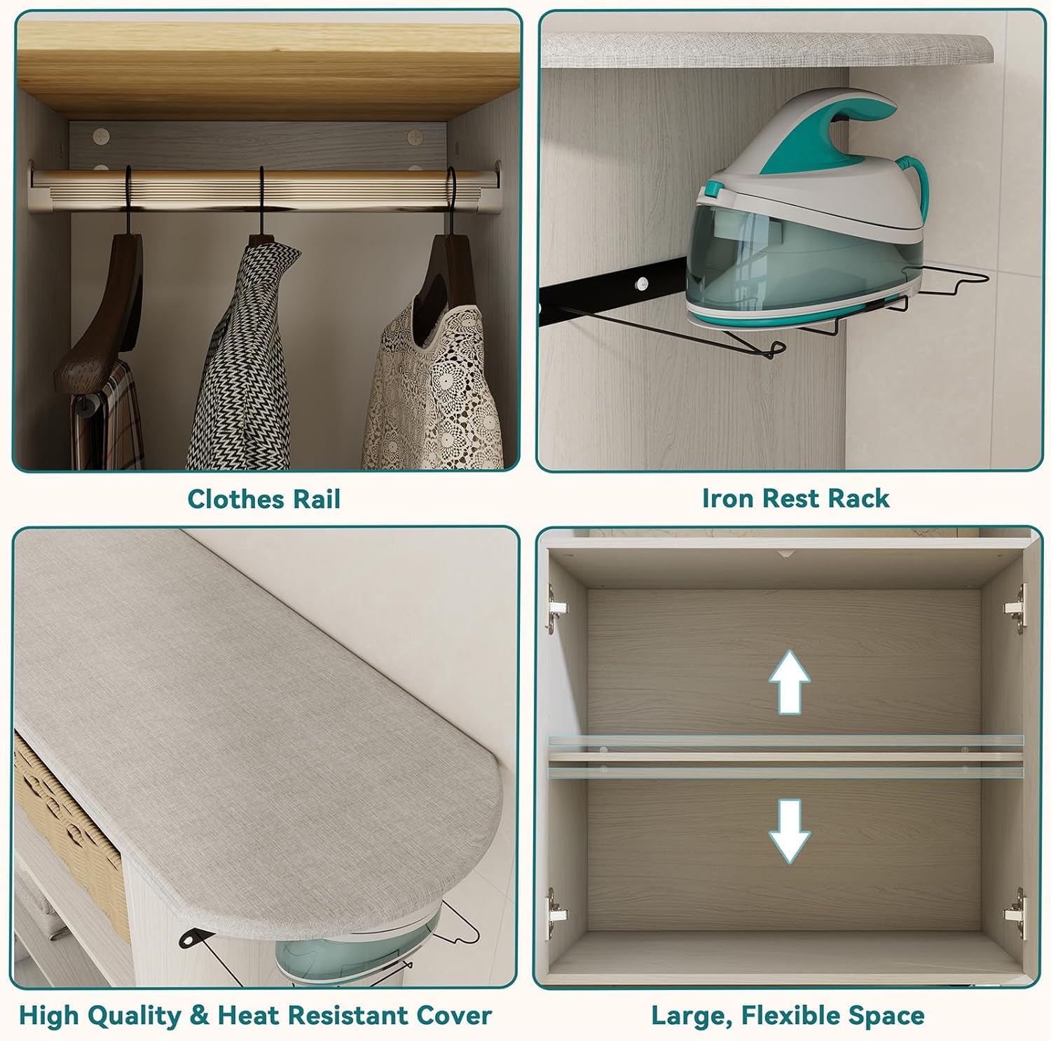 Multipurpose Rolling Ironing Board with Storage Cabinet