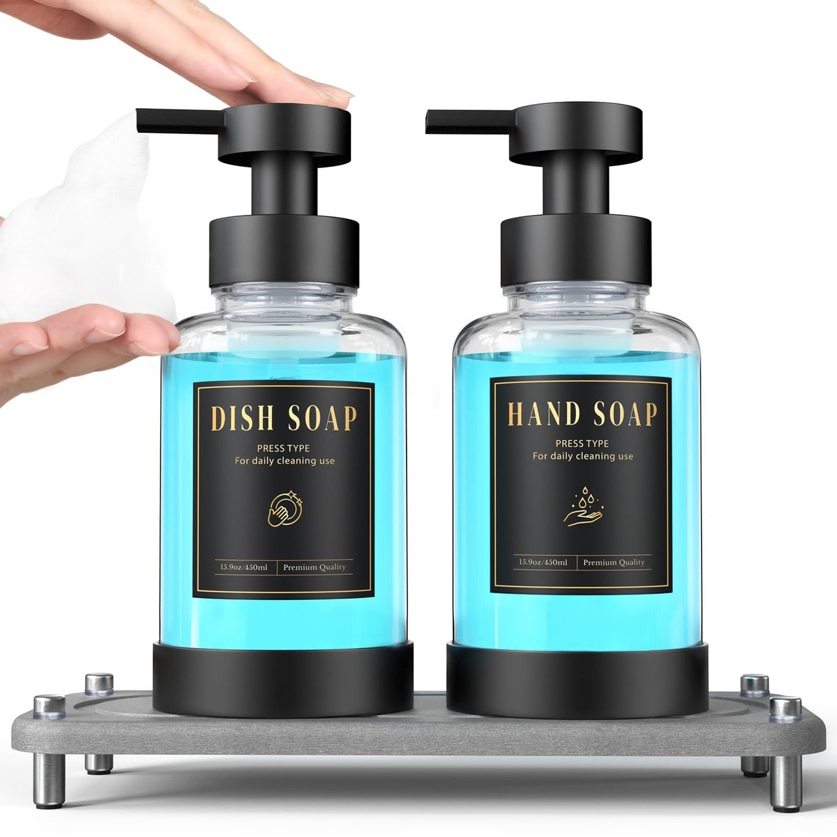 15oz Glass Foaming Soap Dispenser Set (2 Count)