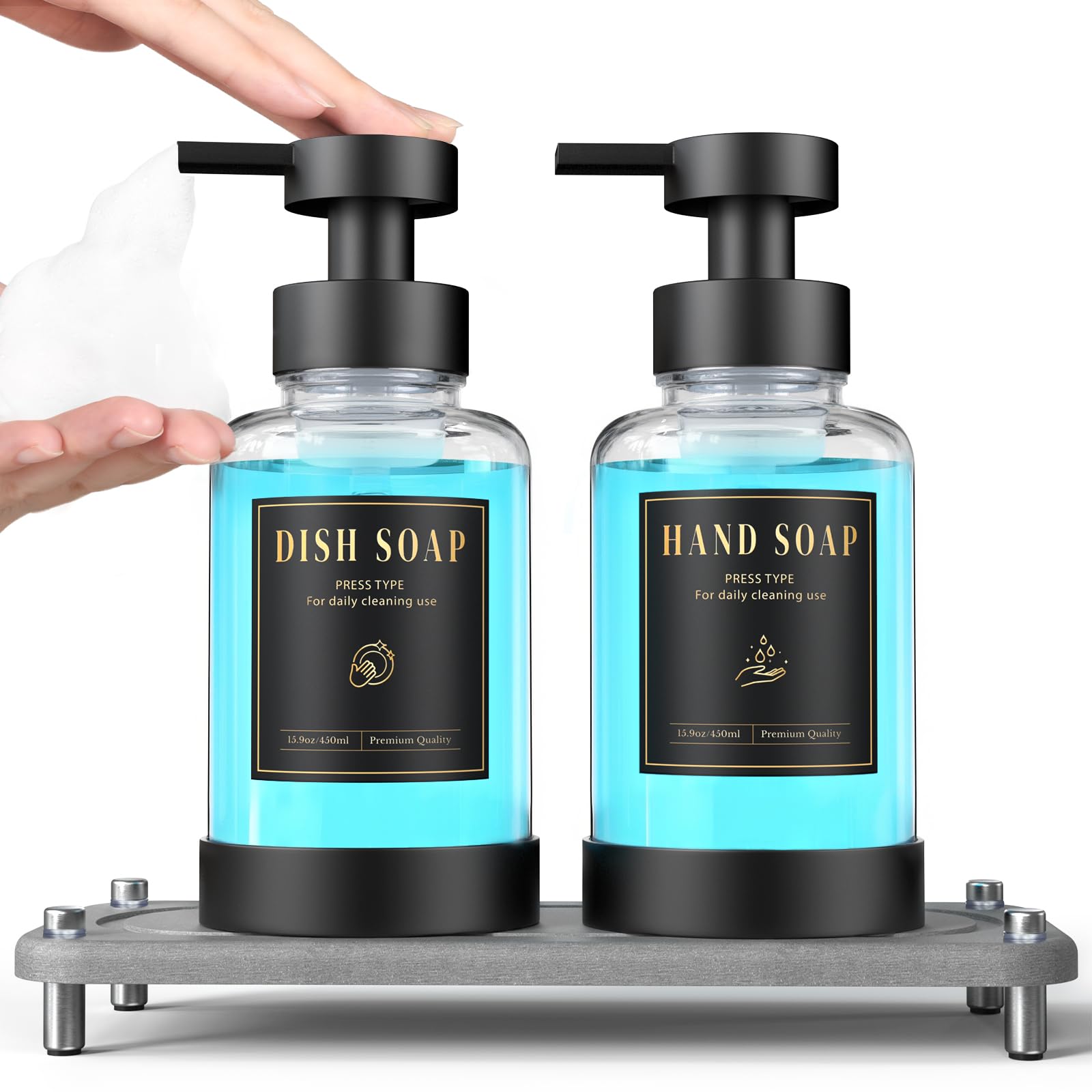 15oz Glass Foaming Soap Dispenser Set (2 Count)
