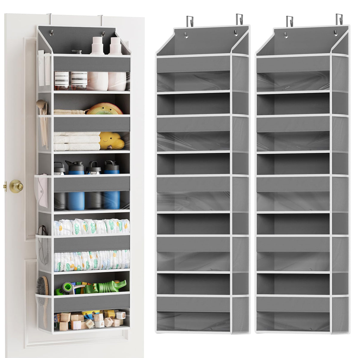 2 Pack Over The Door Organizer with 5 Large Pockets and 10 Mesh Side Pockets