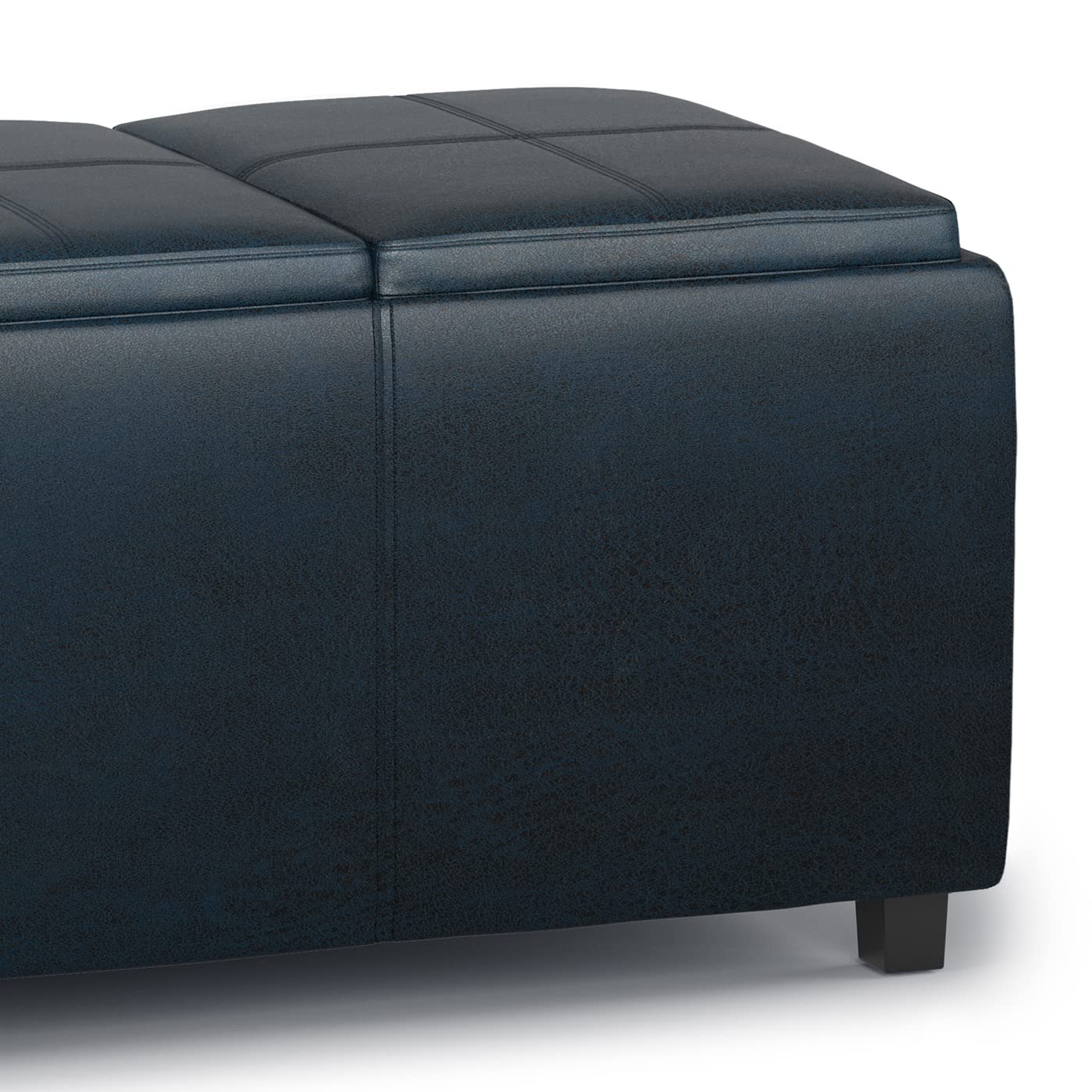 Avalon 42" Wide Vegan Leather Storage Ottoman in Dark Blue