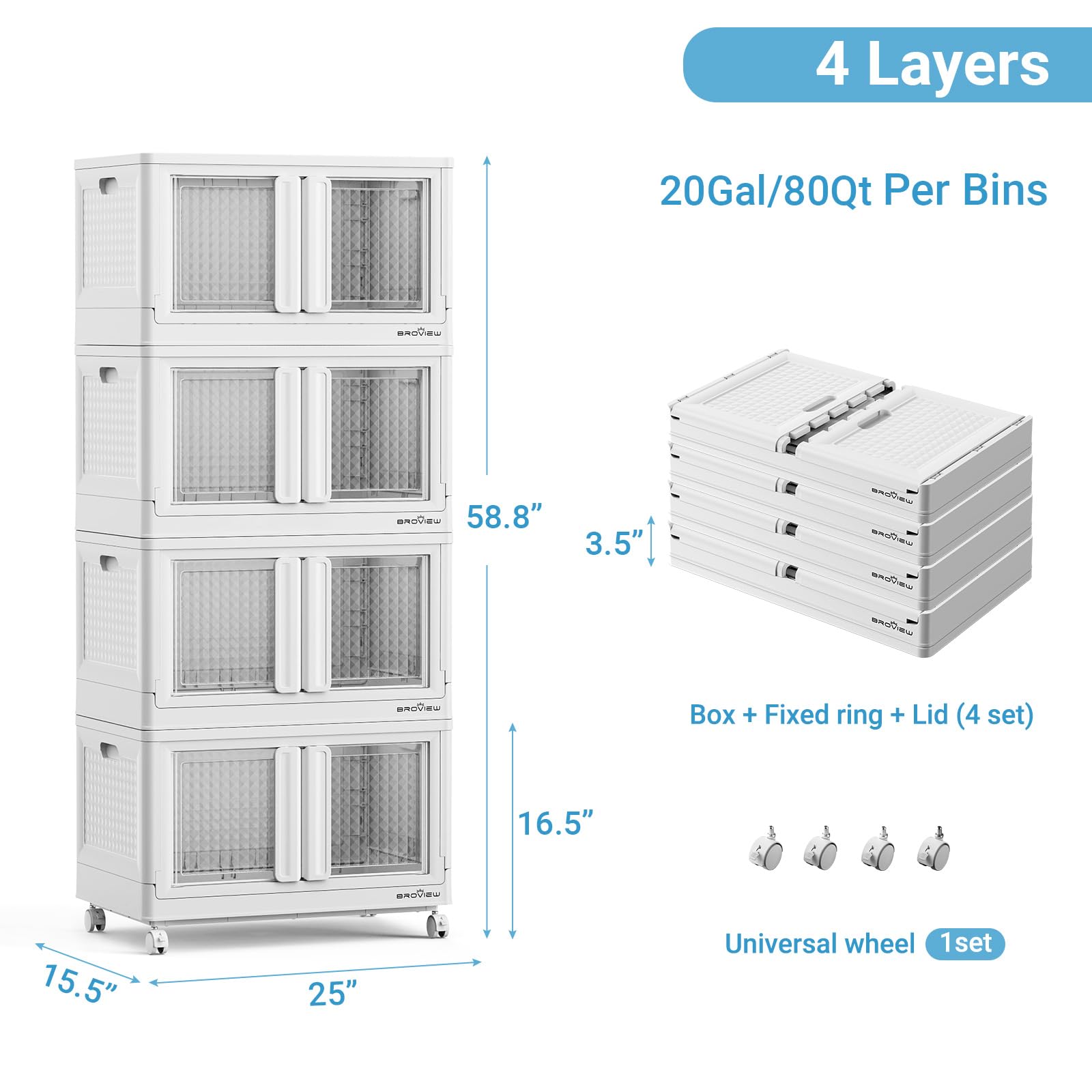400 Qt Stackable Storage Bins with Lids & Doors (4 Count)
