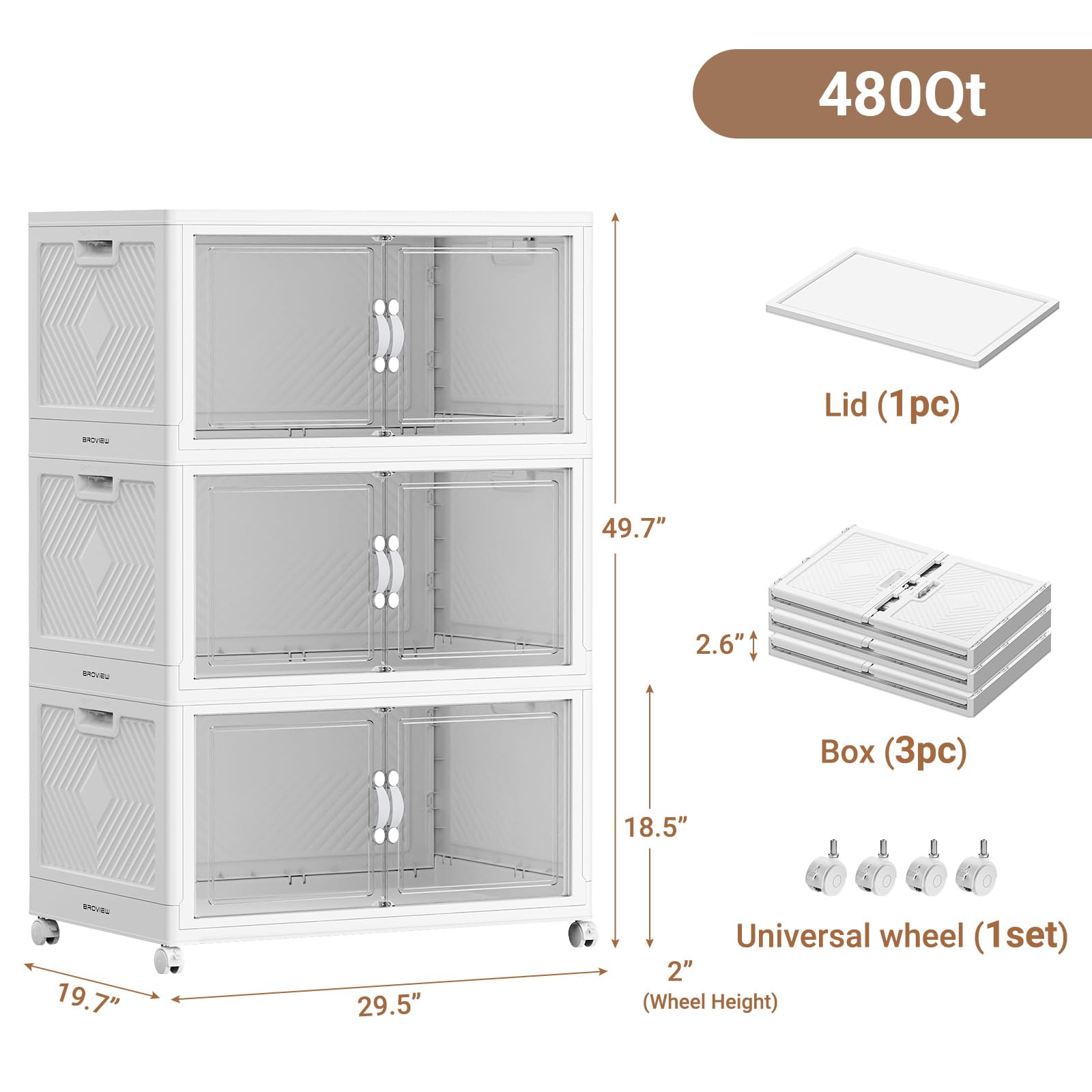 480QT Large Stackable Storage Bins with Clear Doors (3 Count)
