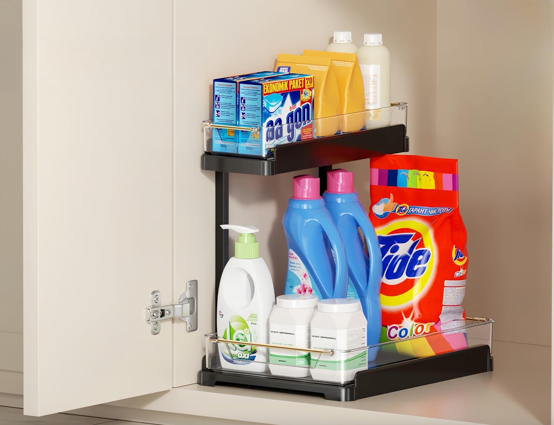 1 Pack Under Sink Storage Organizer for Kitchen & Bathroom Cabinets with Removable Washable Tray