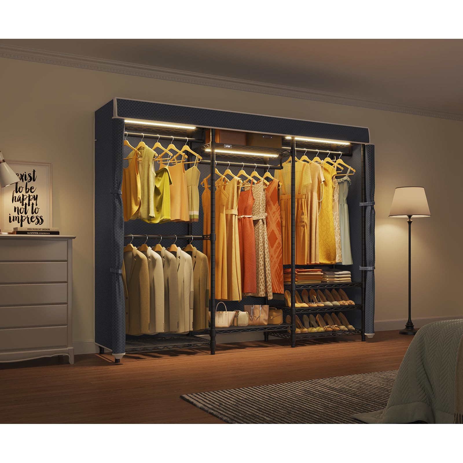 V5LC Garment Rack Heavy Duty Covered with Dimmable LED Light 3000K Warm White