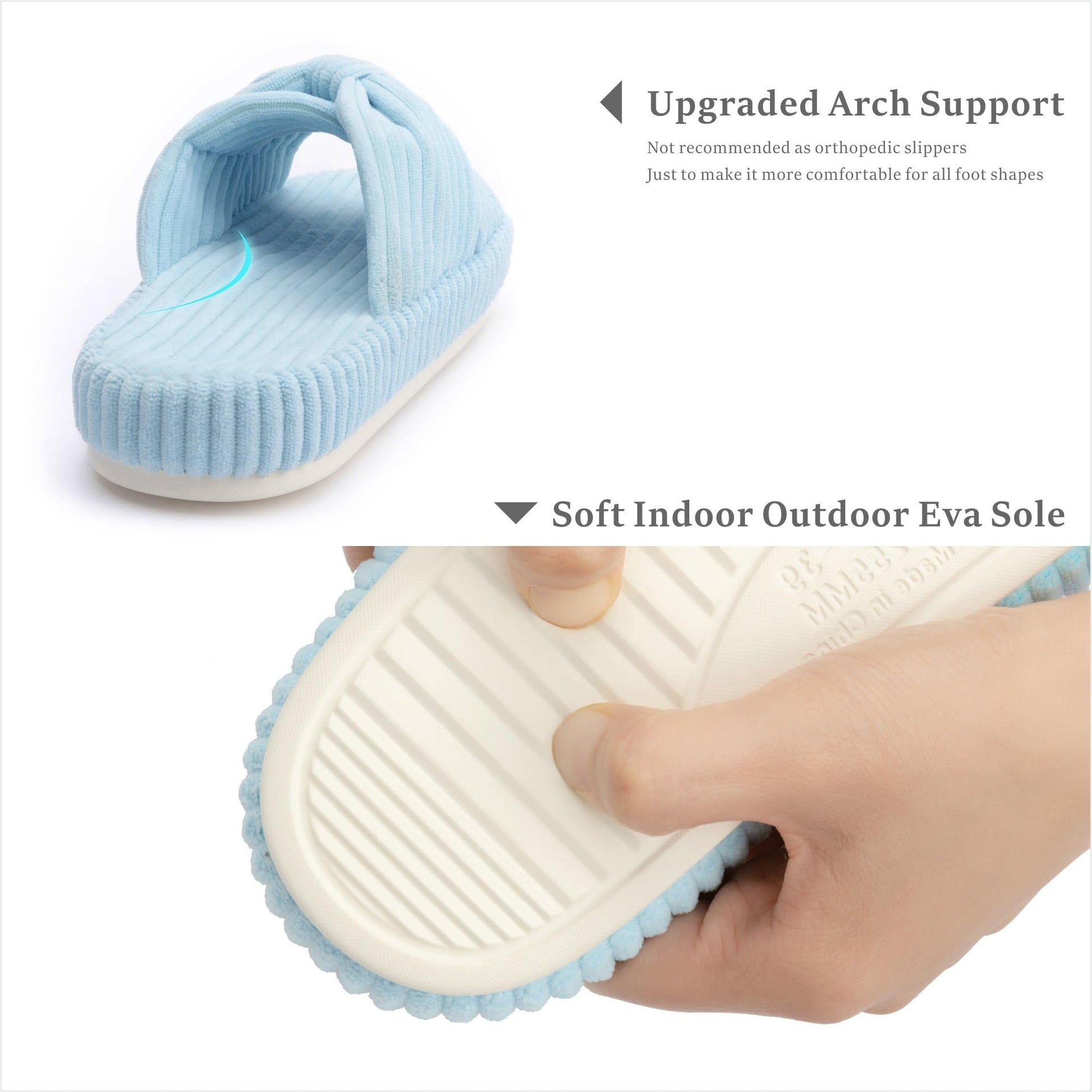 Slippers for Women Memory Foam House Bedroom Corduroy Bow Crossbands Slipper Shoes Comfy Trendy Gift Slippers Light Blue Size 9 10 8.5