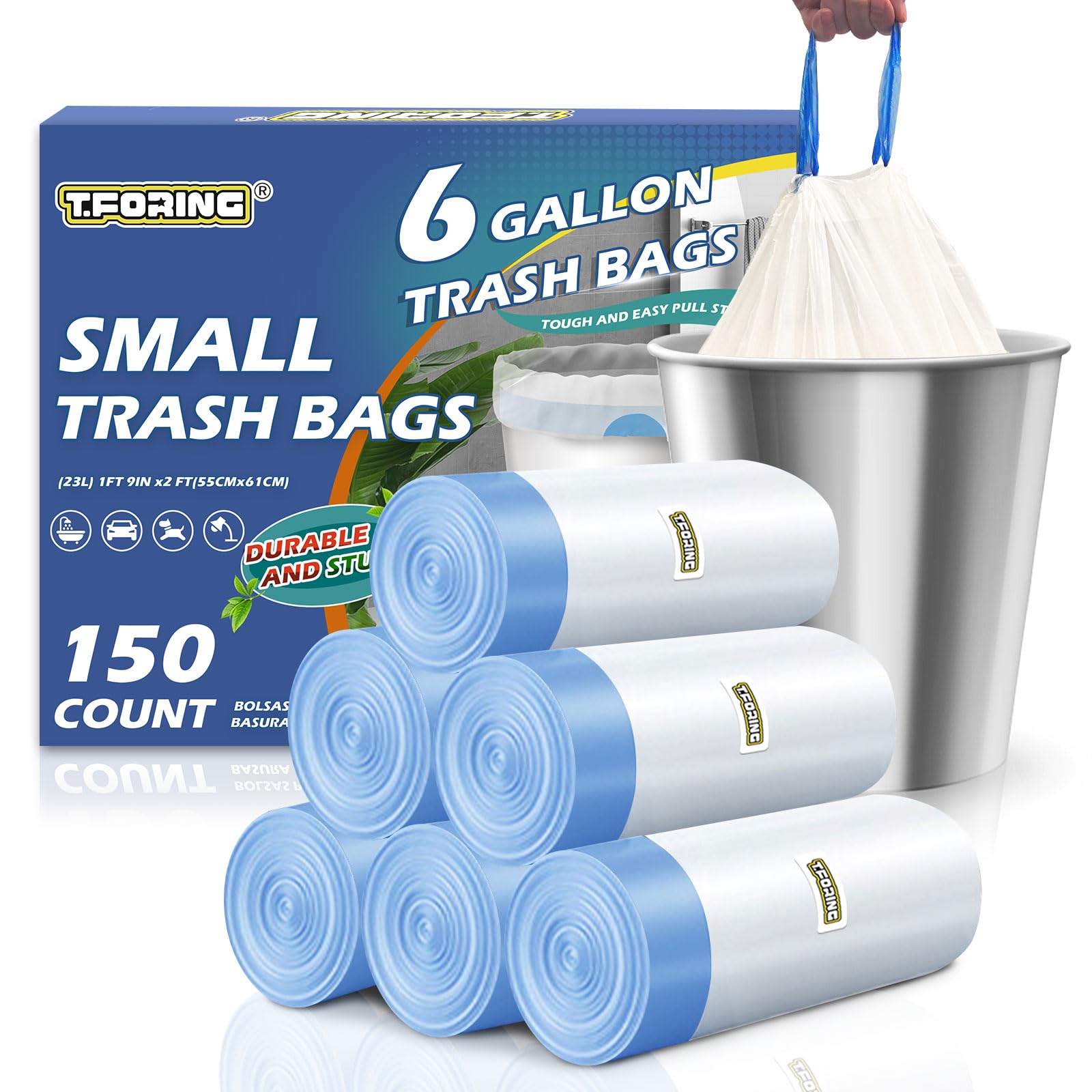 Medium 6 Gallon Trash Bags Drawstring (150 Count)