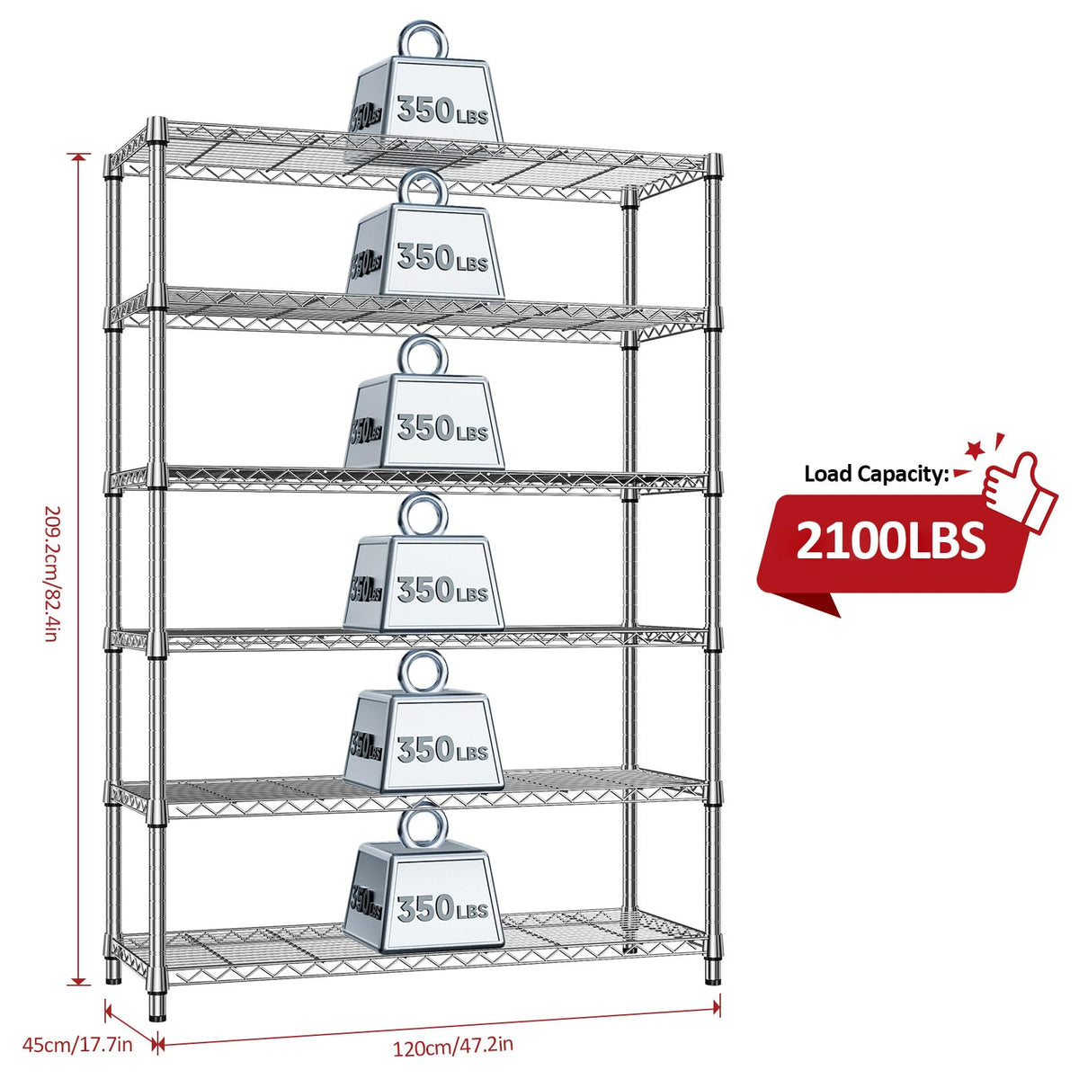 6 Tier Heavy Duty Metal Wire Shelving Unit