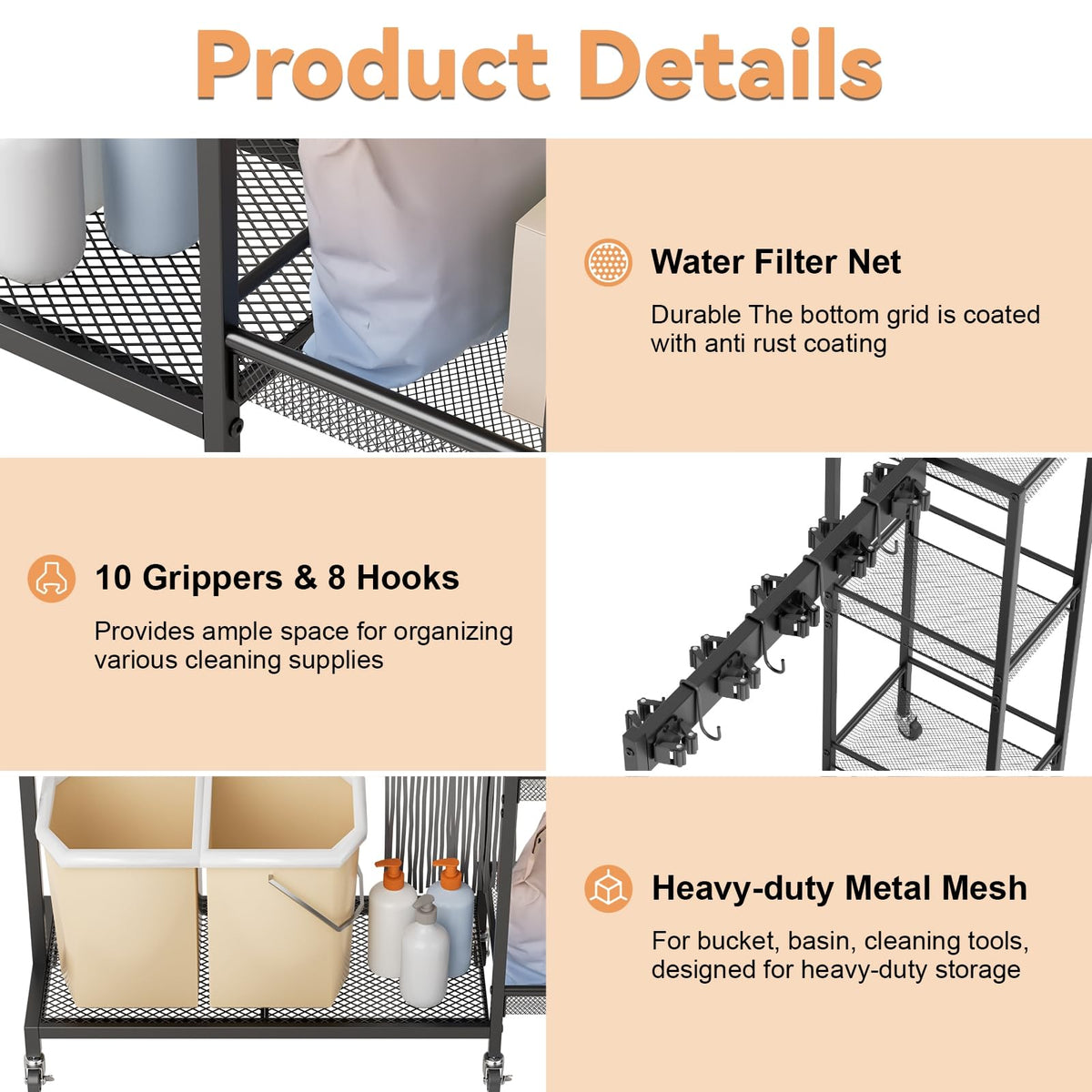 Wheeled Metal Broom Closet Storage Cabinet