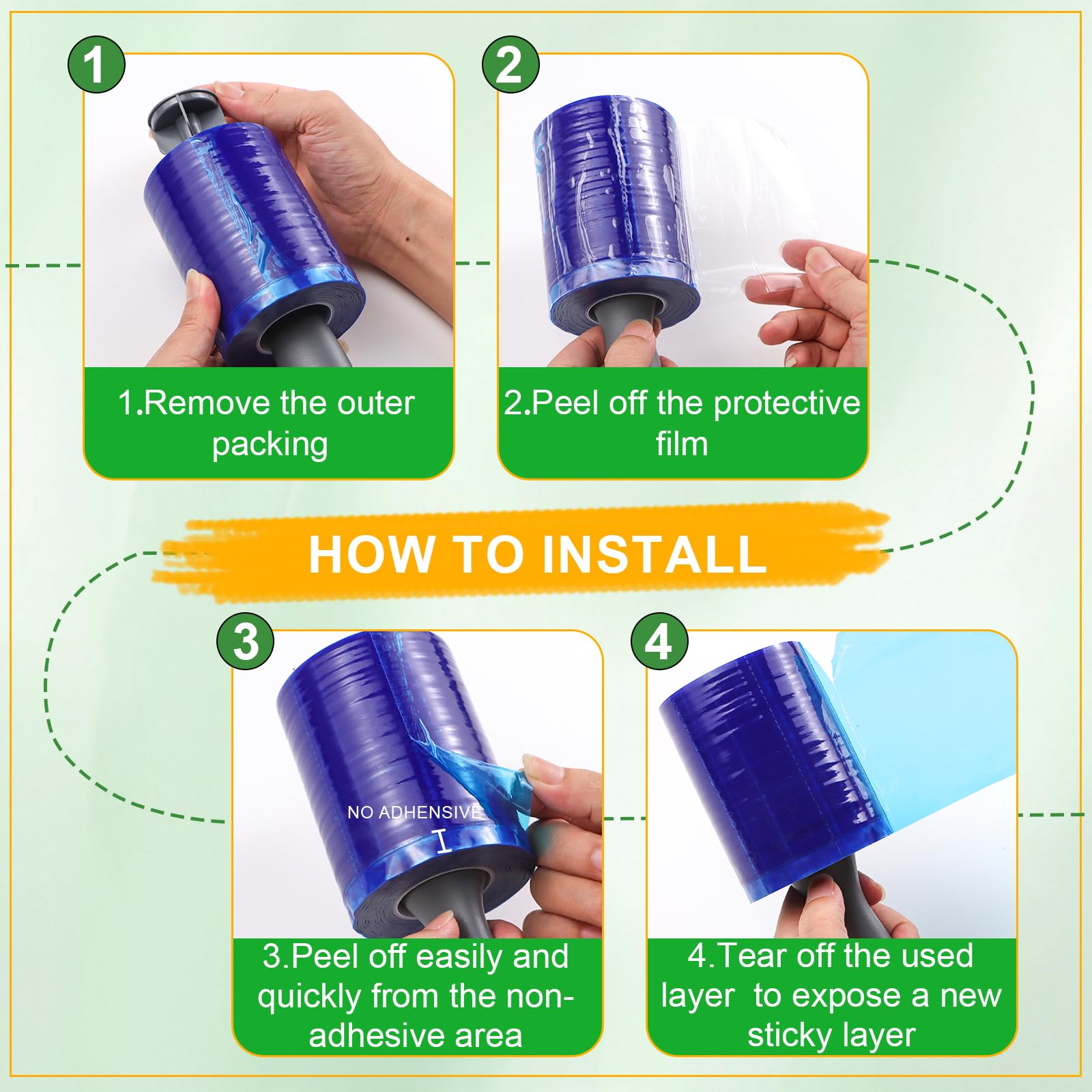 Lint Roller for Pet Hair 500 Sheets Extra Sticky Pet Hair Remover for Clothes Furniture Carpet Cleaner Cars Dogs Travel