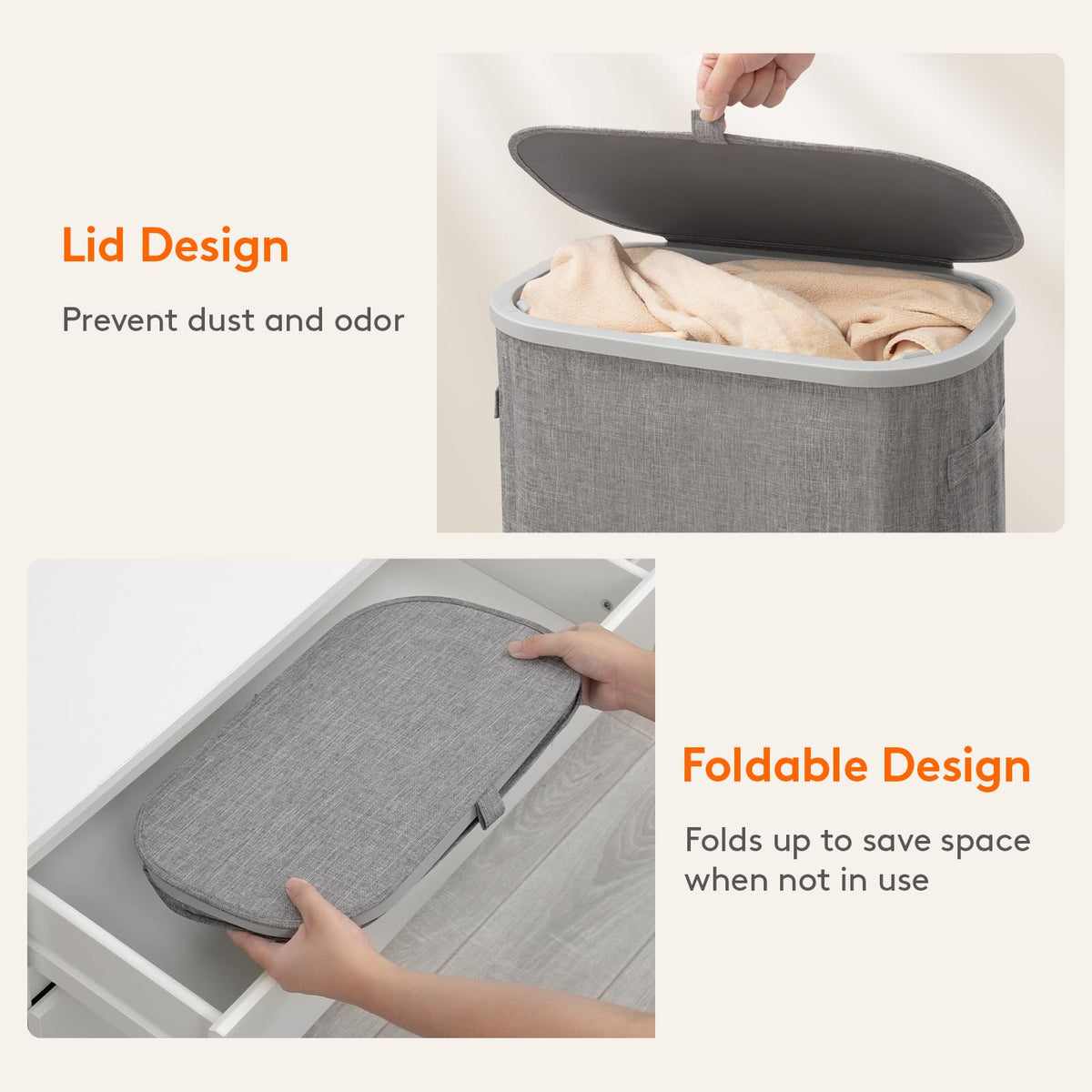 Slim Laundry Basket with Lid and Removable Bag