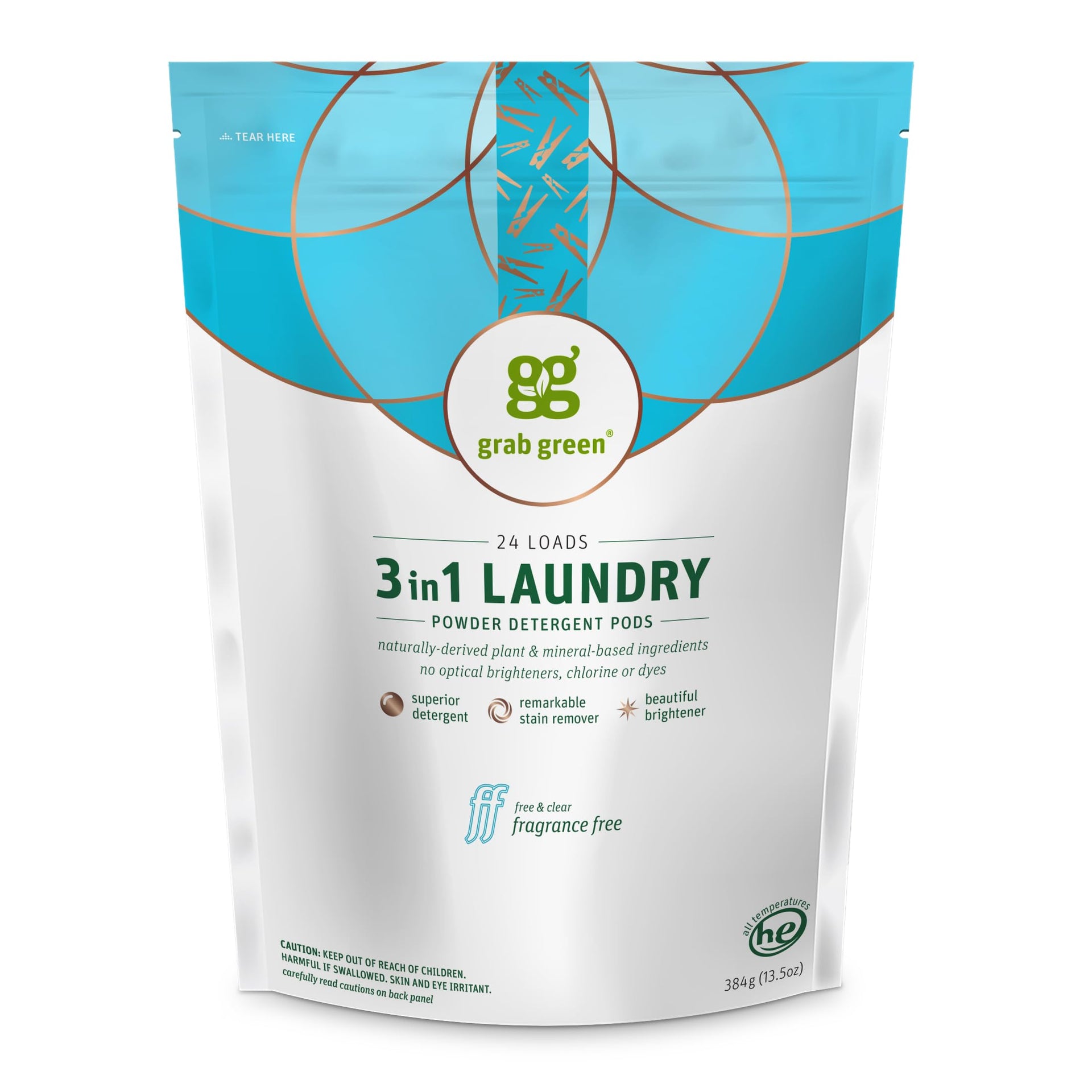 3-in-1 Laundry Detergent Pods, Free & Clear, 24 Count