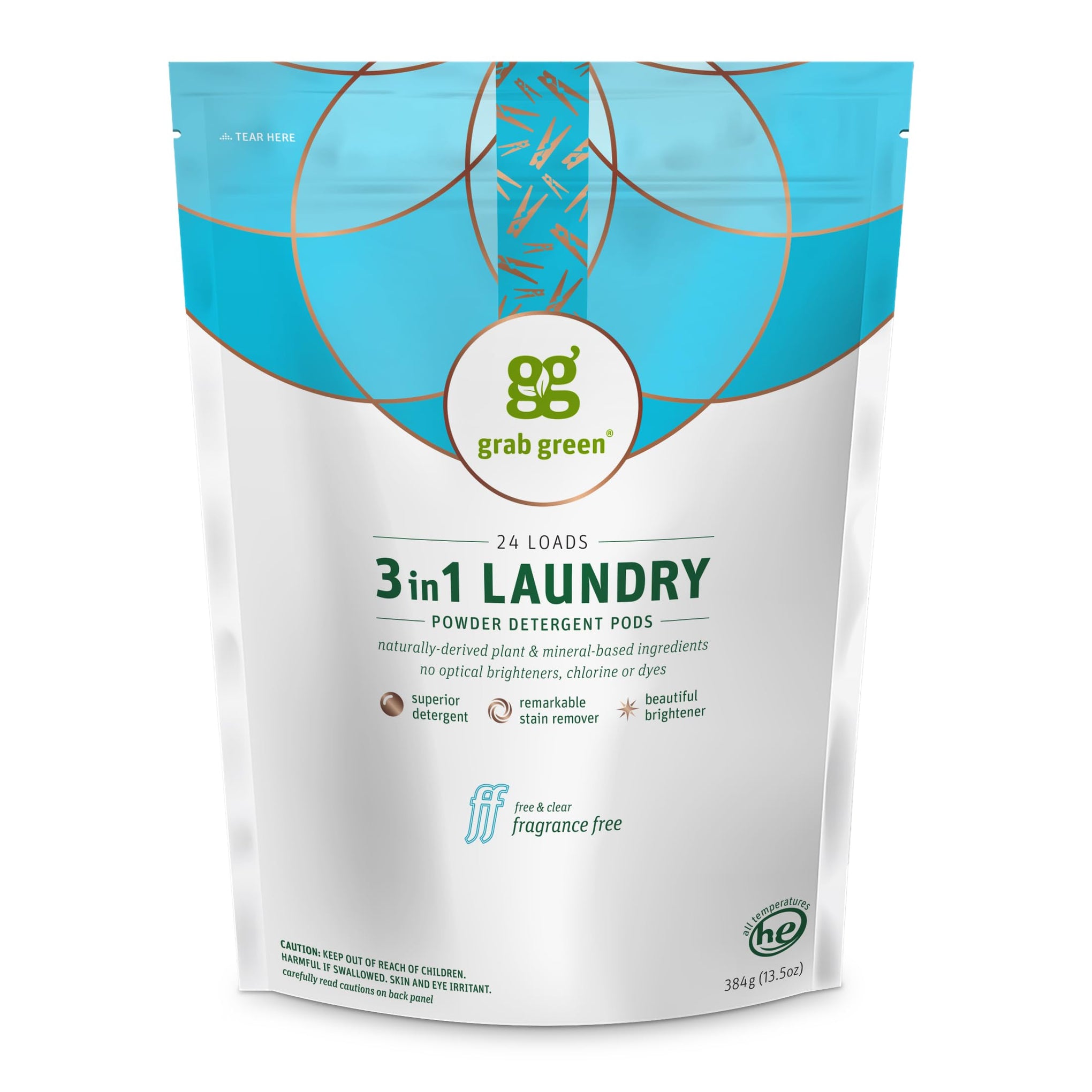3-in-1 Laundry Detergent Pods, Free & Clear, 24 Count