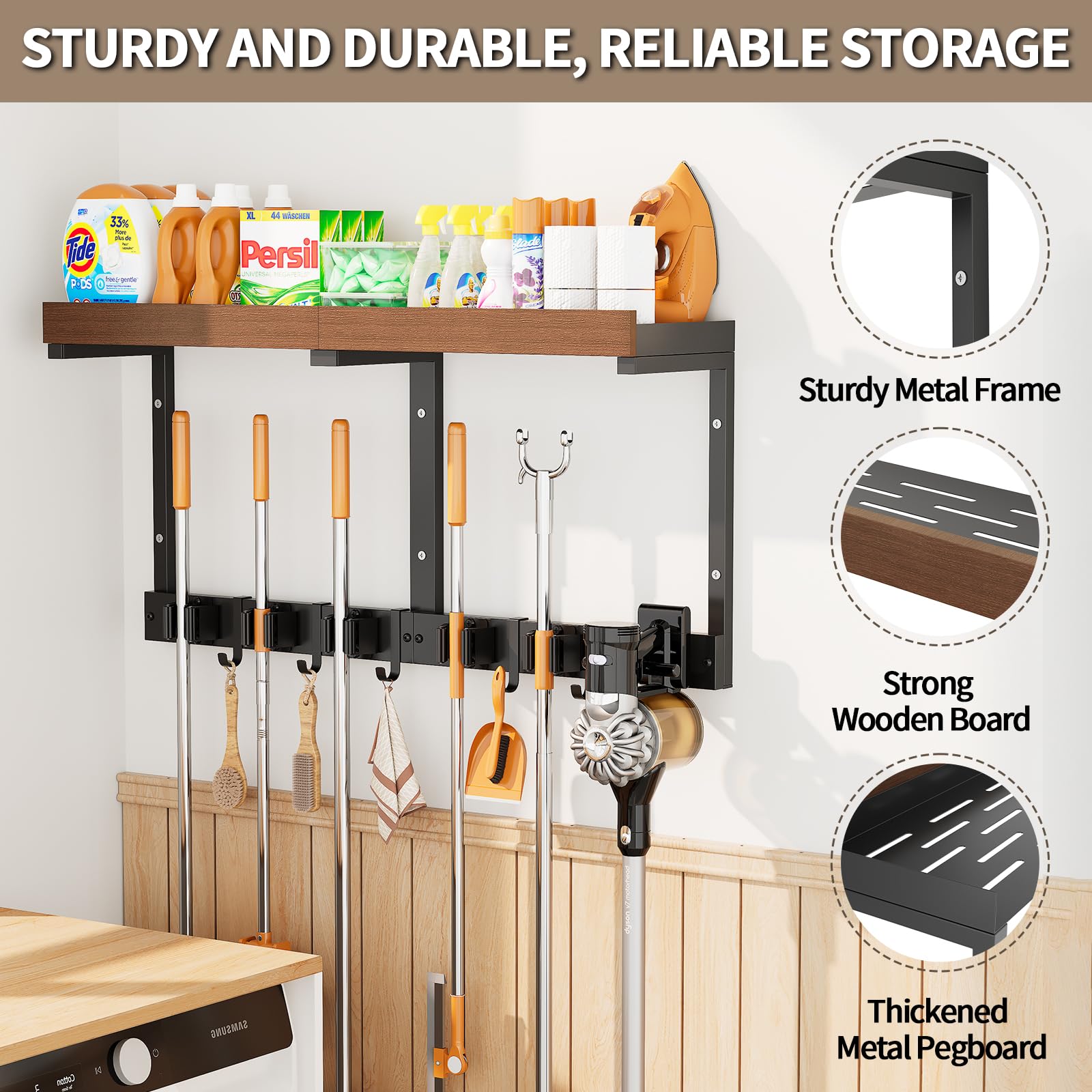 Broom and Mop Organizer Wall Hanging