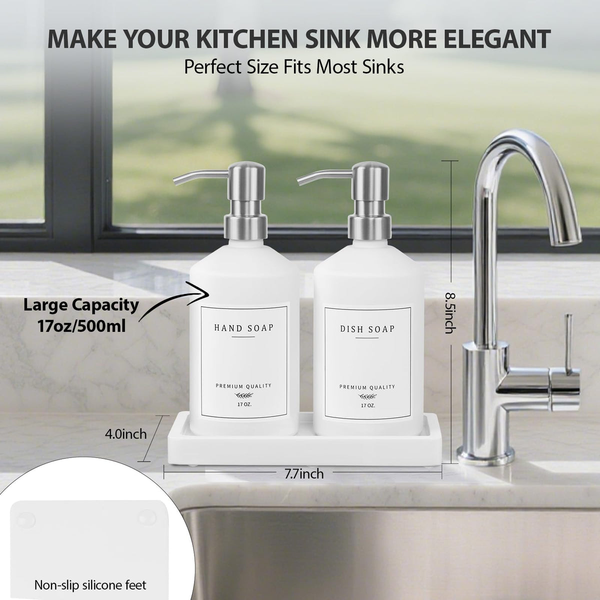White Glass Soap Dispenser for Kitchen (2 Count)