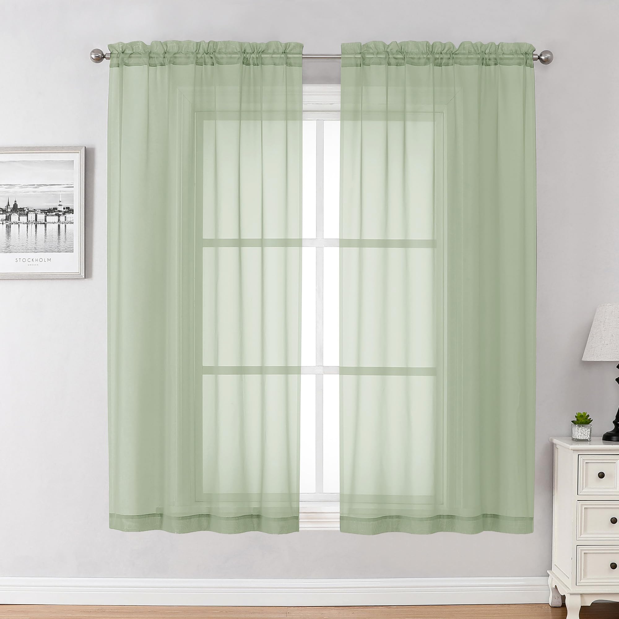 Sheer Curtains 63 Inch Length 2 Panels (2 Count)