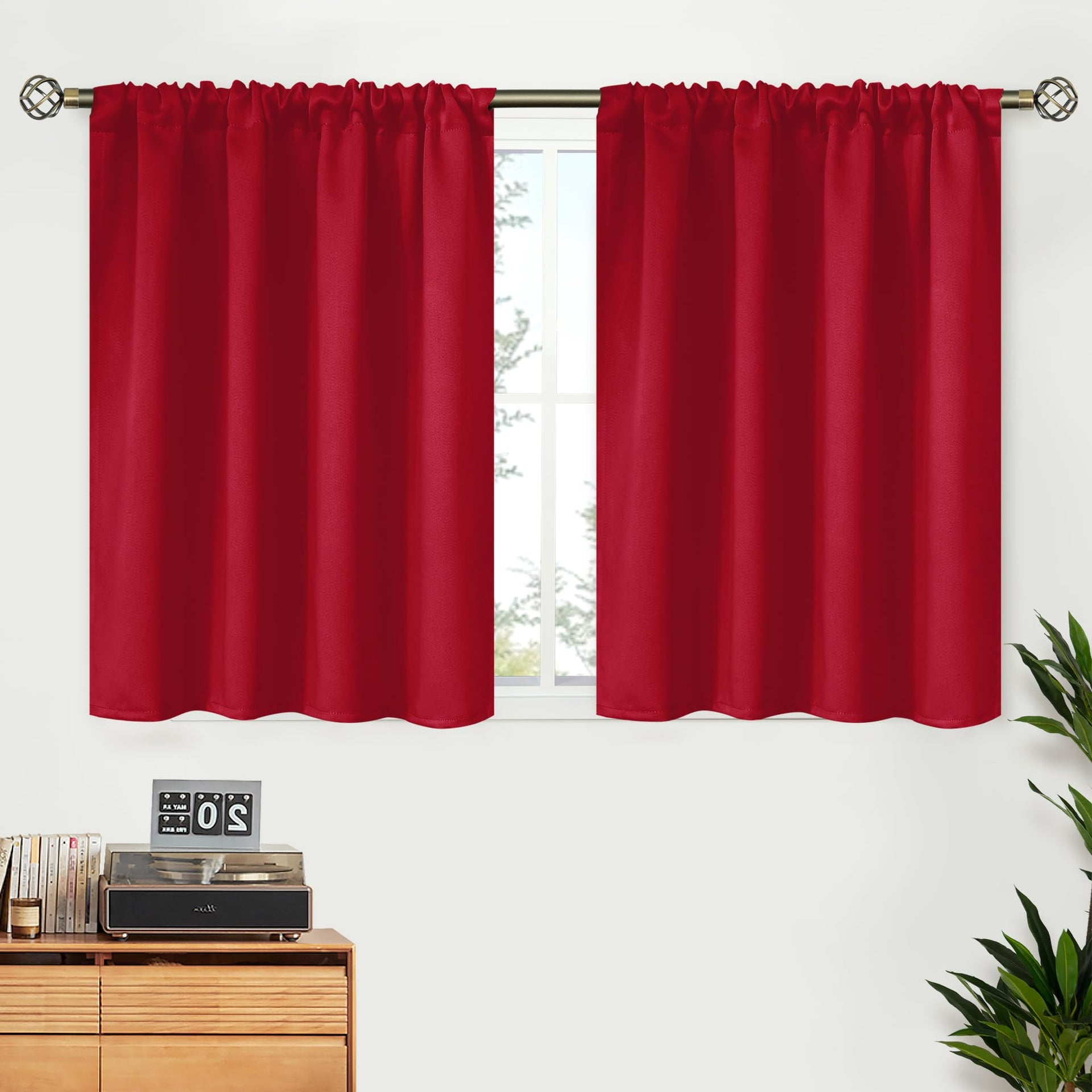Red Short Blackout Curtains 36 Inches Length for Kitchen Window (2 Count)