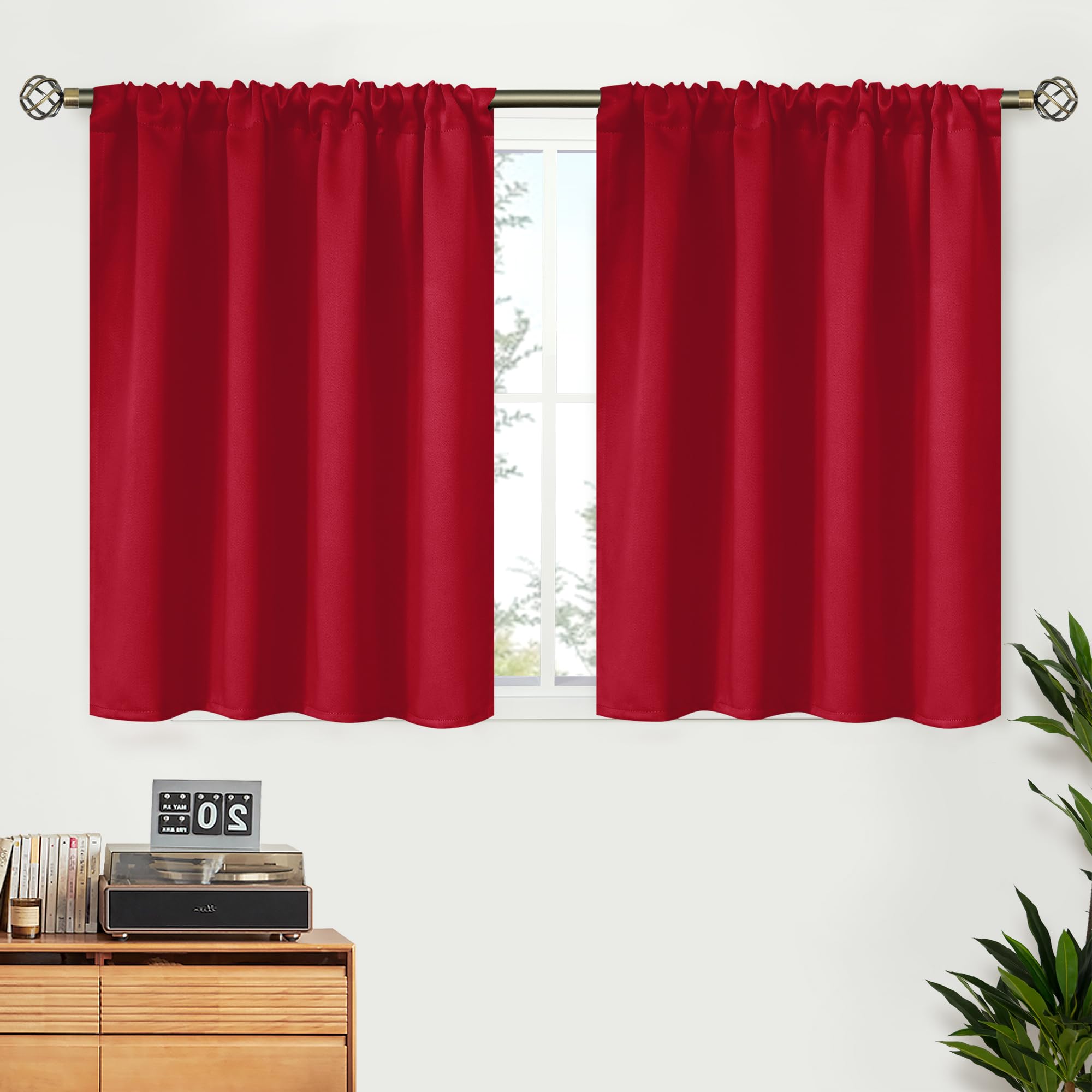 Red Short Blackout Curtains 36 Inches Length for Kitchen Window (2 Count)