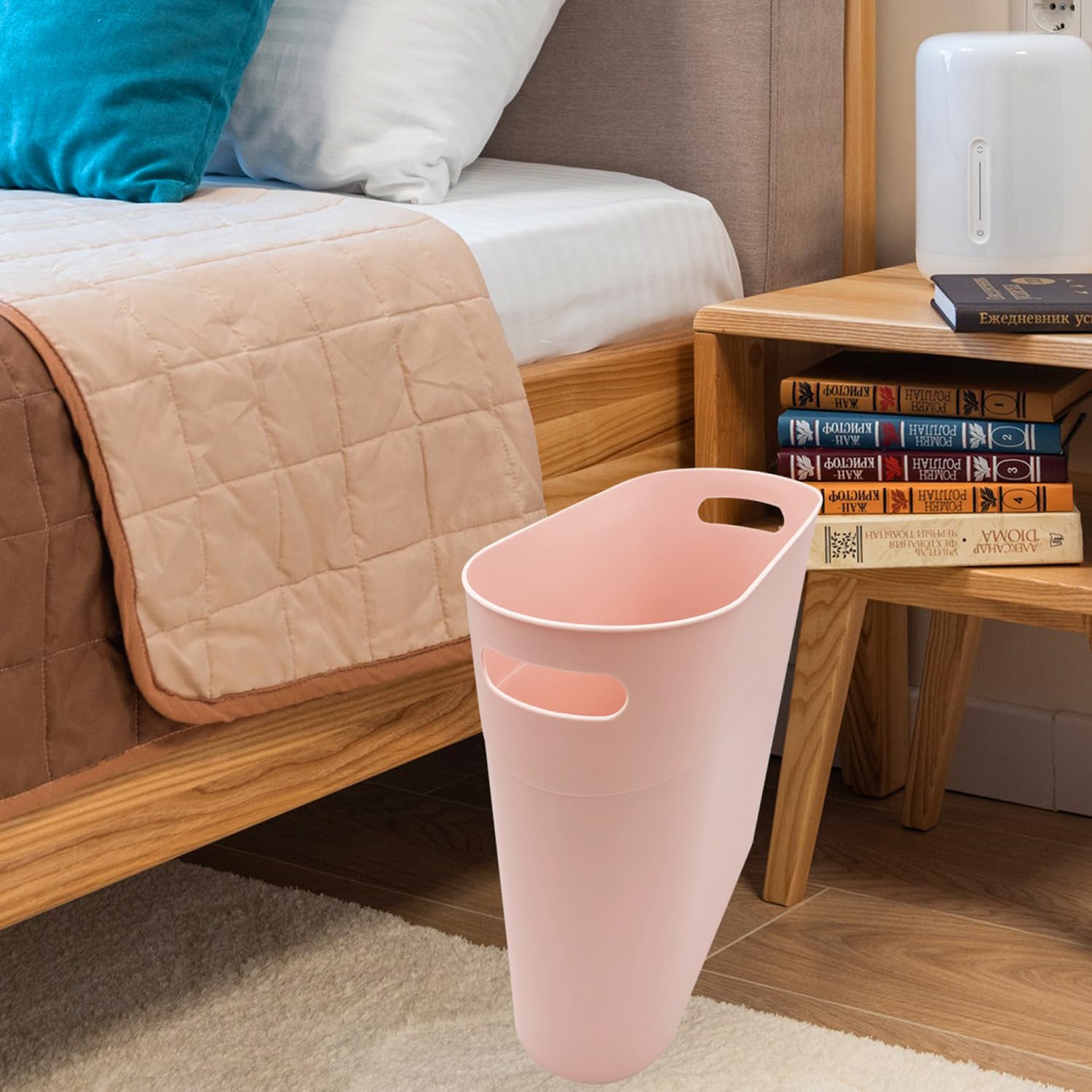 Small Trash Can Plastic Bathroom Wastebasket 3.2 Gallon Slim Garbage Container Bin with Handle for Home Kitchen Bathroom Bedroom Office (2 Count)