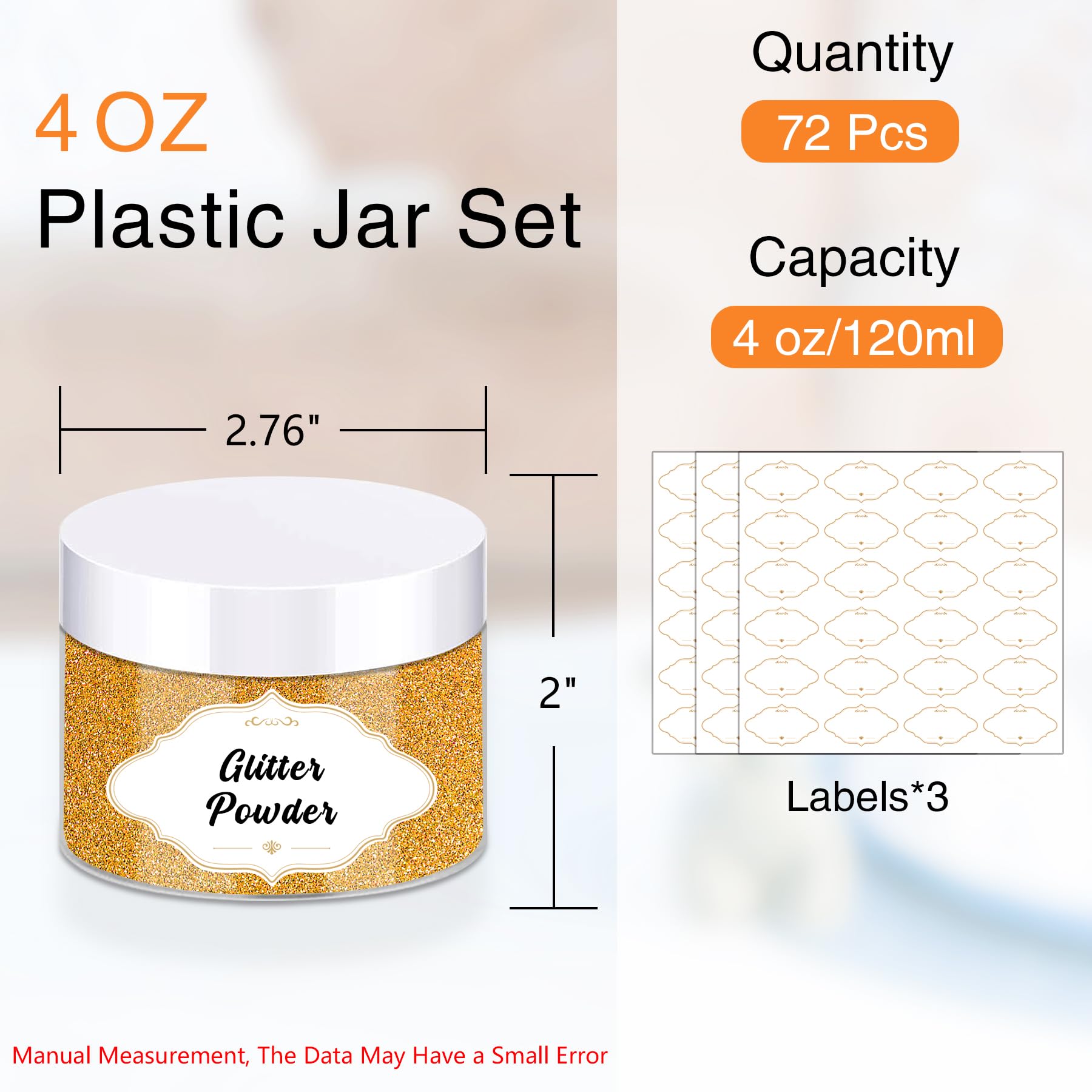 4 OZ Plastic Jars with Lids (72 Count)