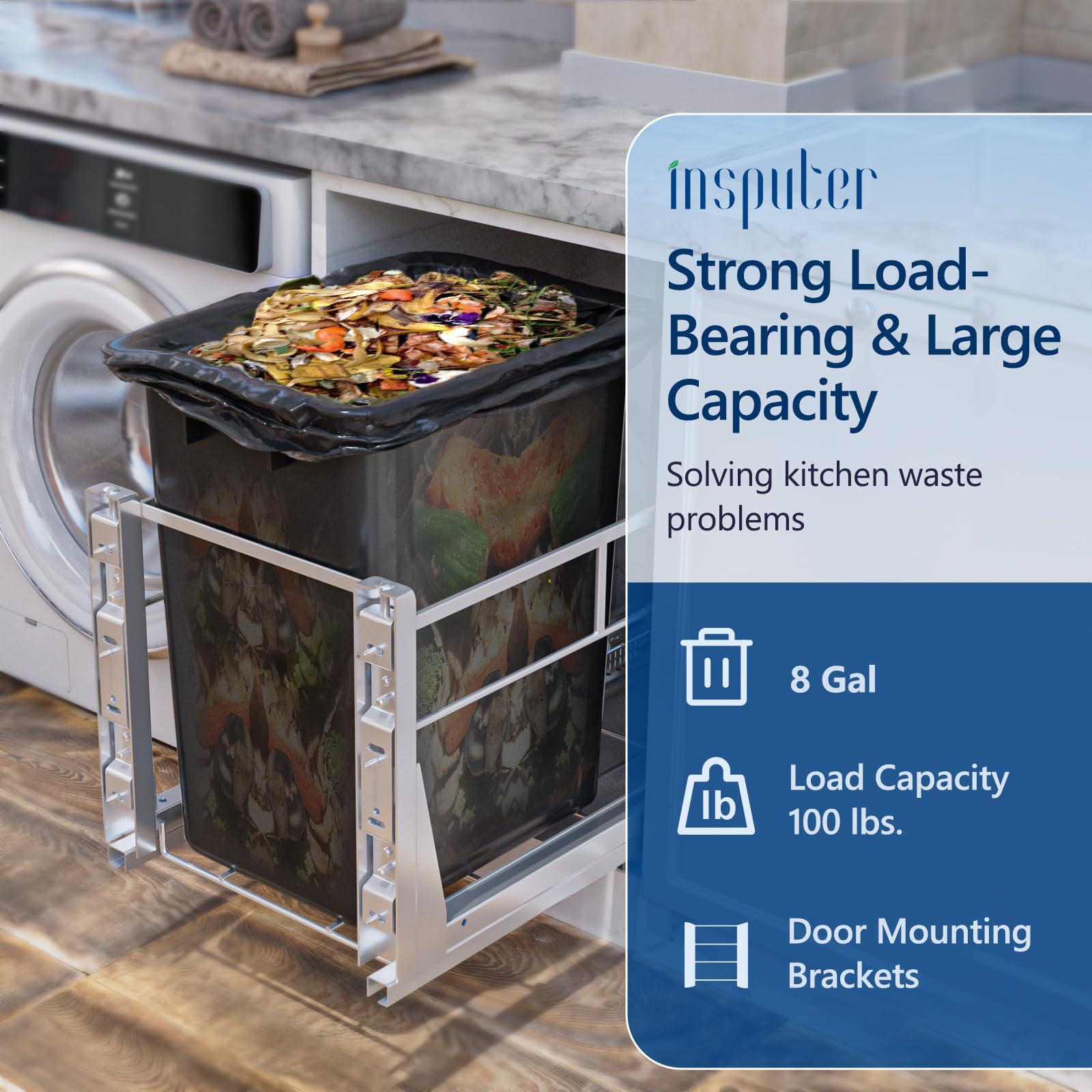 8 Gal Pull Out Trash Can Under Cabinet with Soft