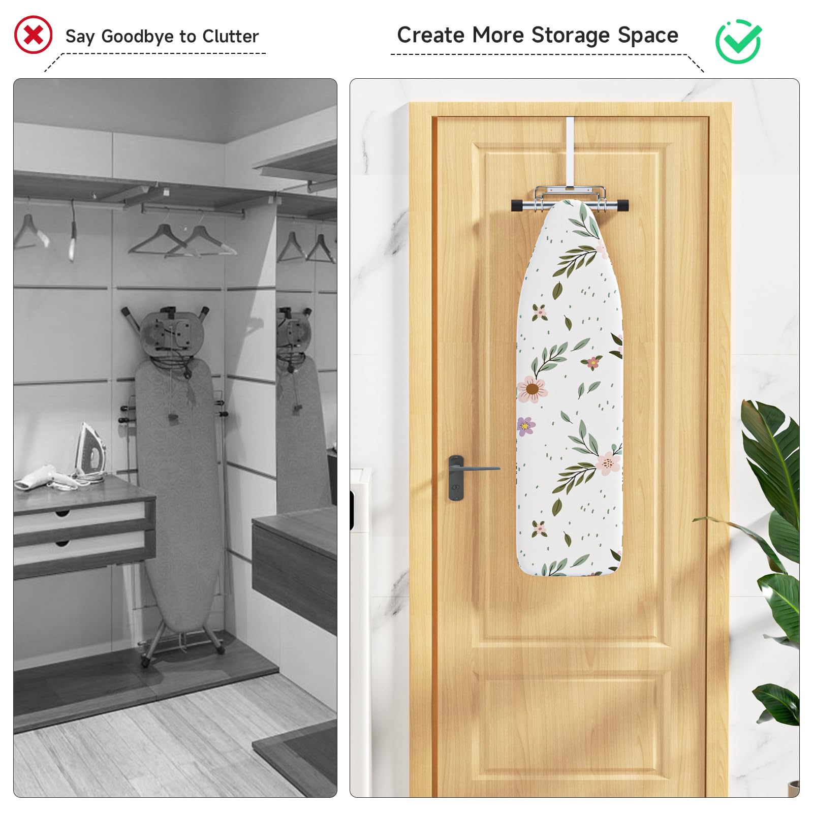 Over The Door & Wall Mount Ironing Board Hanger with Removable Hook