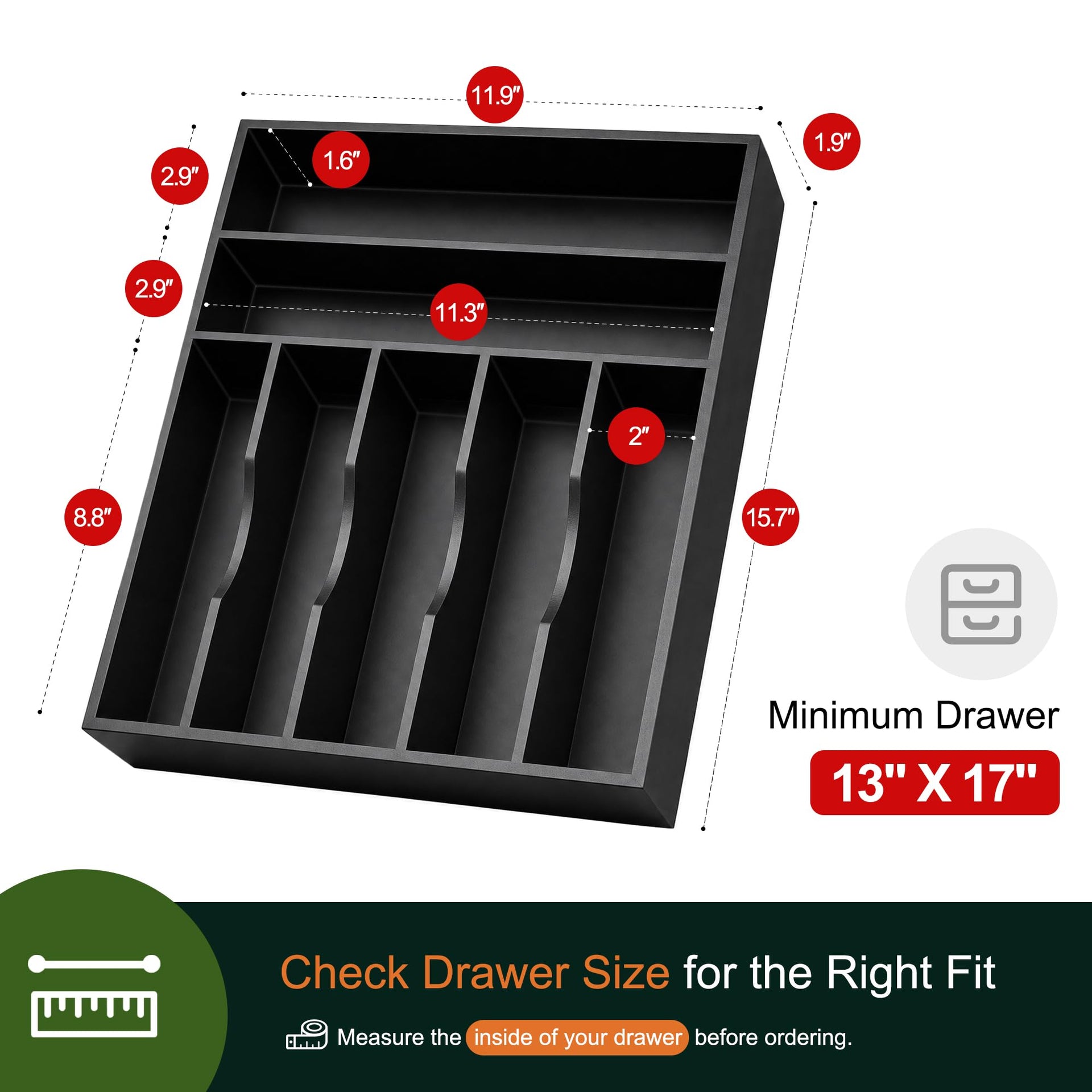 Kitchen Bamboo Silverware Organizer