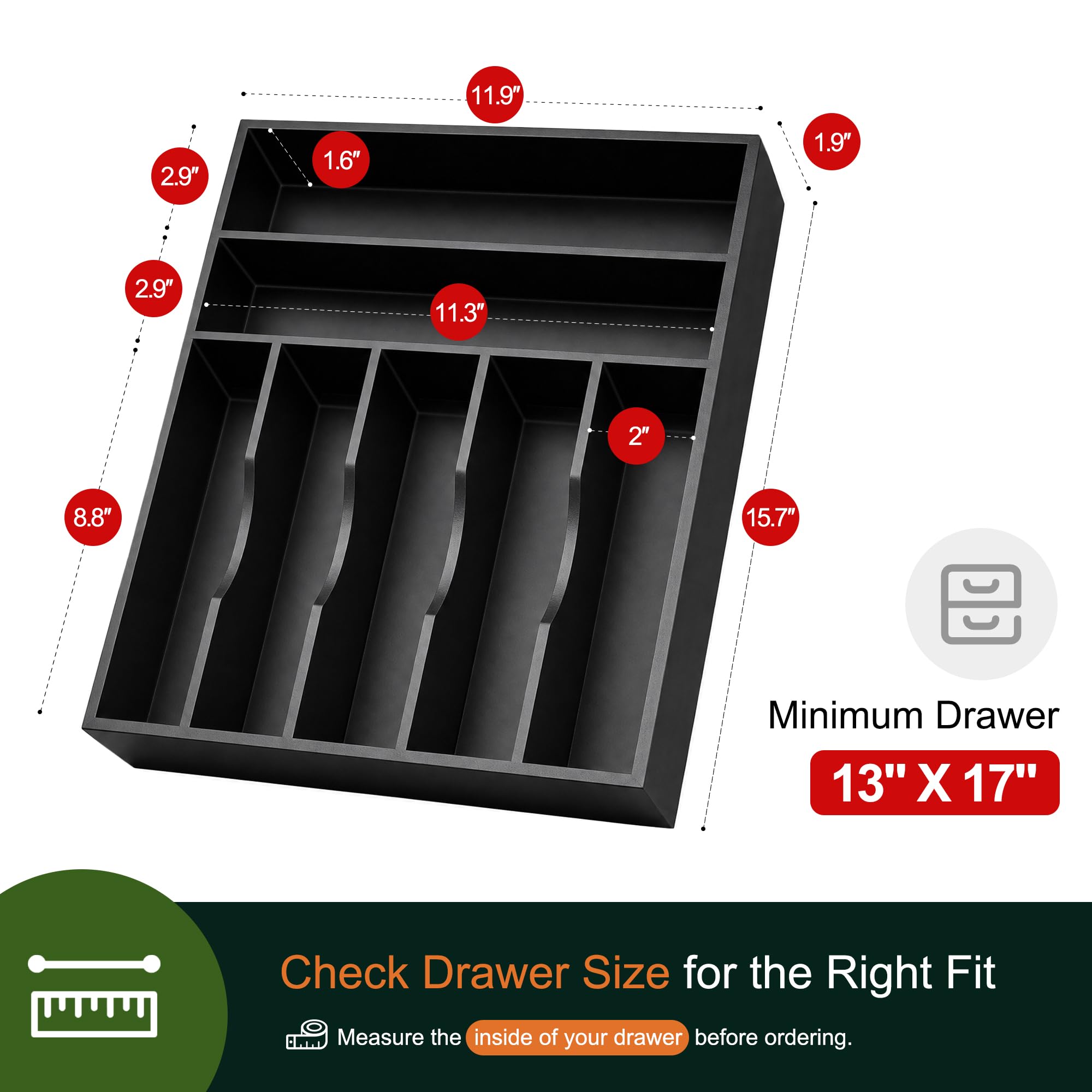 Kitchen Bamboo Silverware Organizer