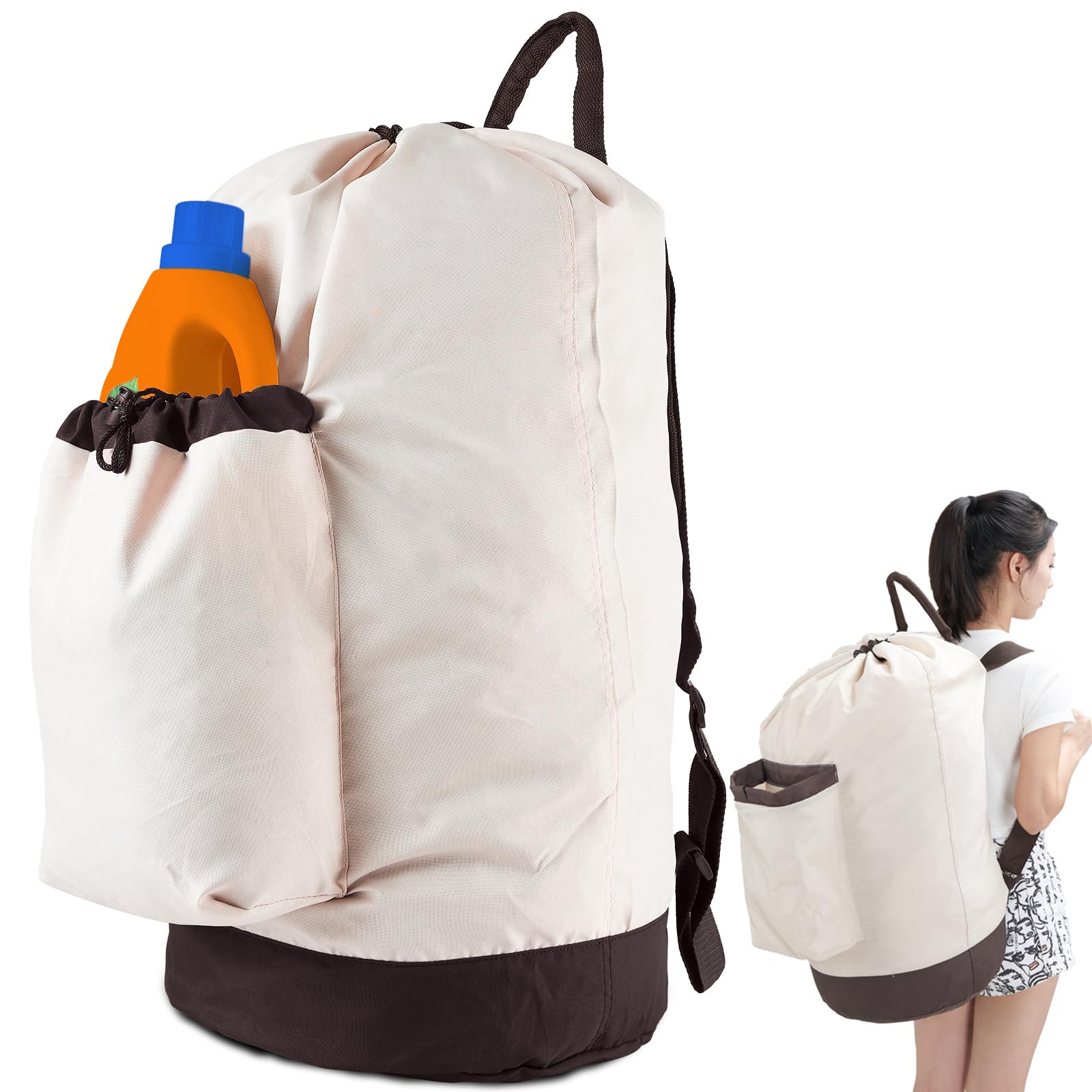 Laundry Bag Backpack with Shoulder Straps and Detergent Holder Clothes