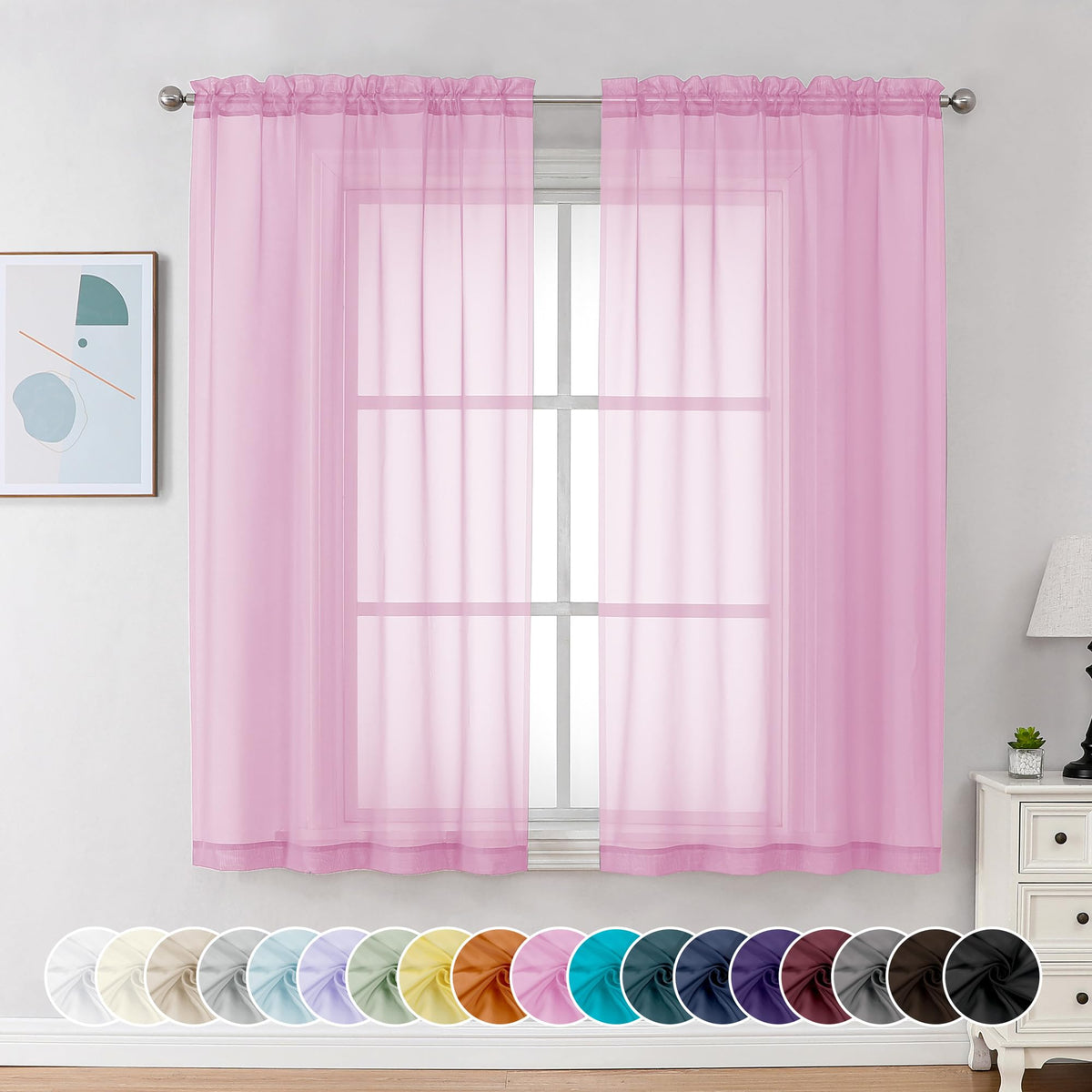 Pink Sheer Curtains 54 Inch Long 2 Panels (2 Count)