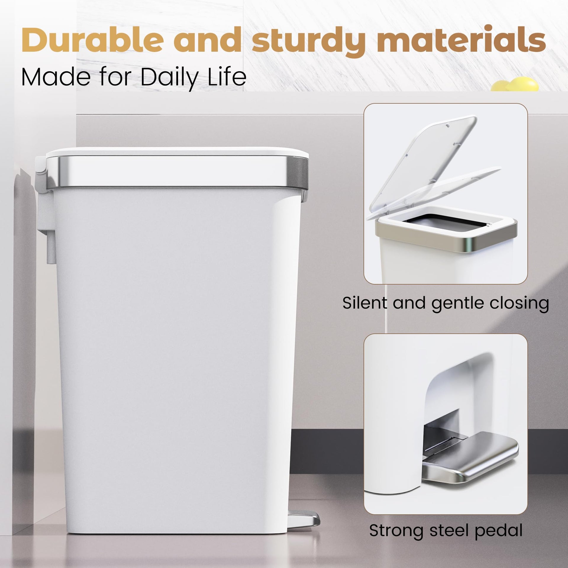 2Pack Small Bathroom Trash Can with Lid Foot Pedal (2 Count)