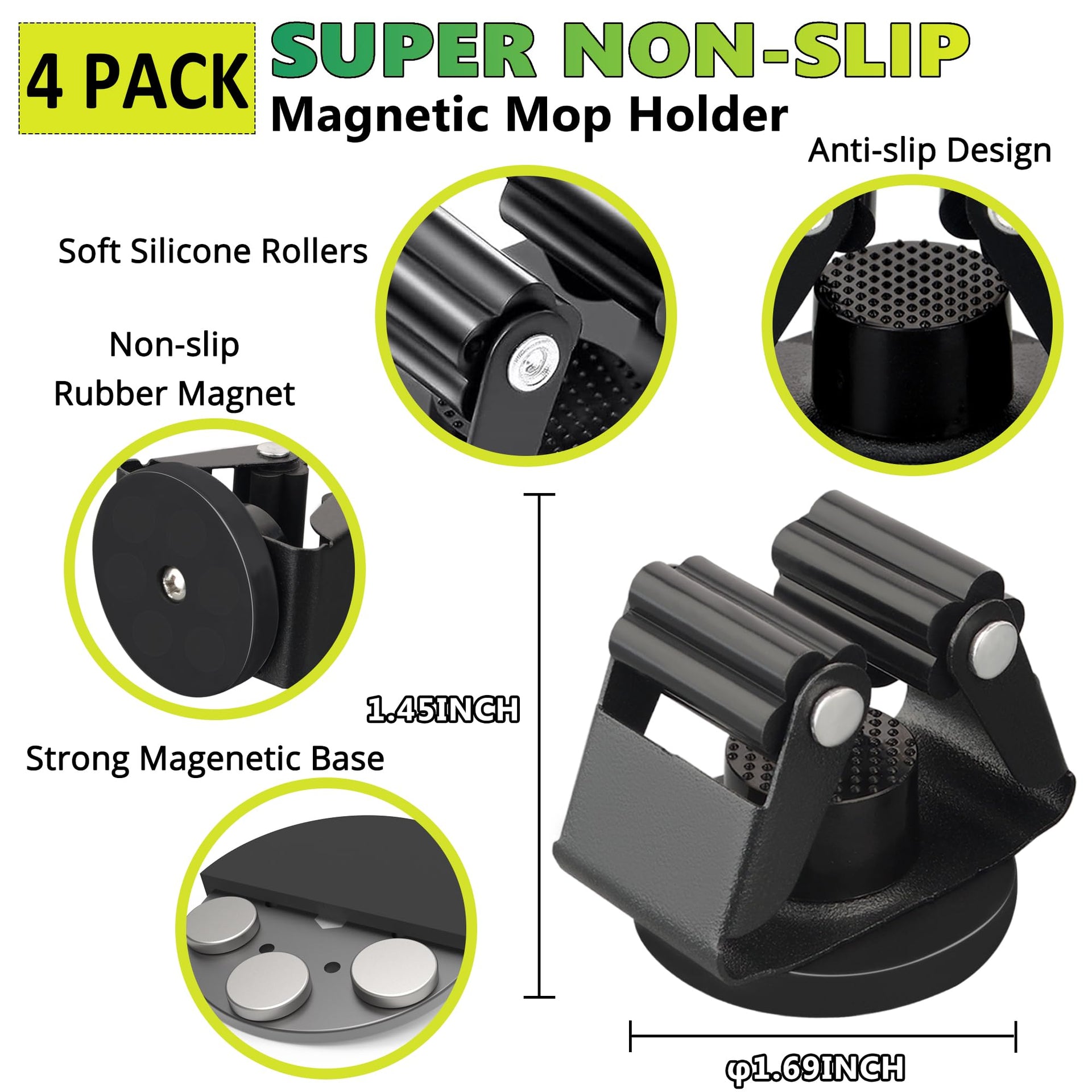Magnetic Mop Broom Holder (4 Count)