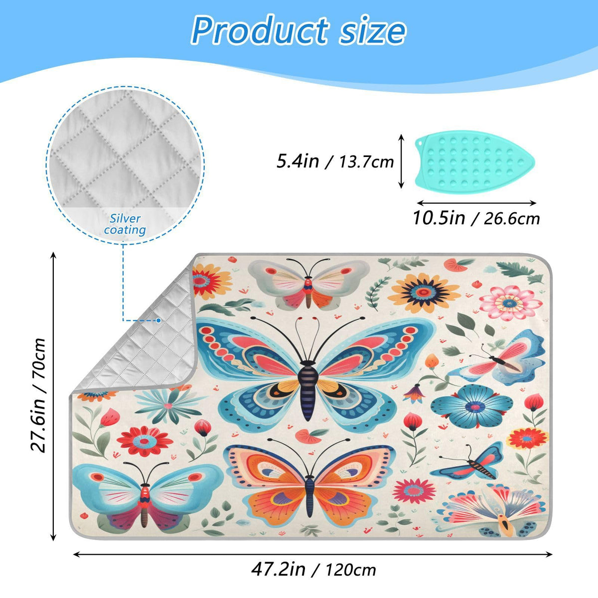 Decorative Butterfly Floral Ironing Mat Thickened Ironing Blanket Travel Portable Double